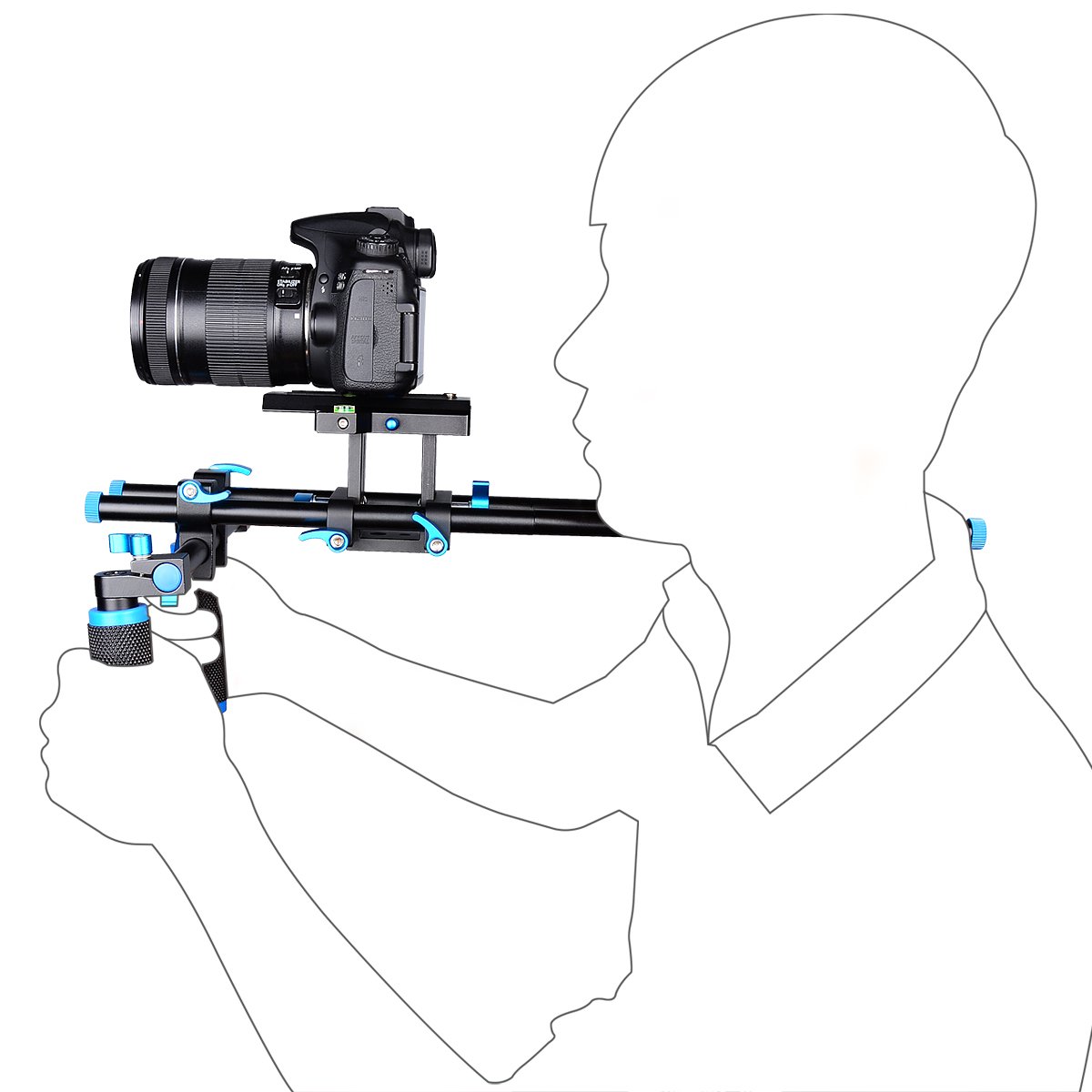 YELANGU D2 DSLR Rig Shoulder Mount Stabilizer for Canon Nikon Sony DSLR Cameras & Camcorders - Professional Video Shooting Equipment for Vlogging, Filmmaking, and Live Streaming (Blue)