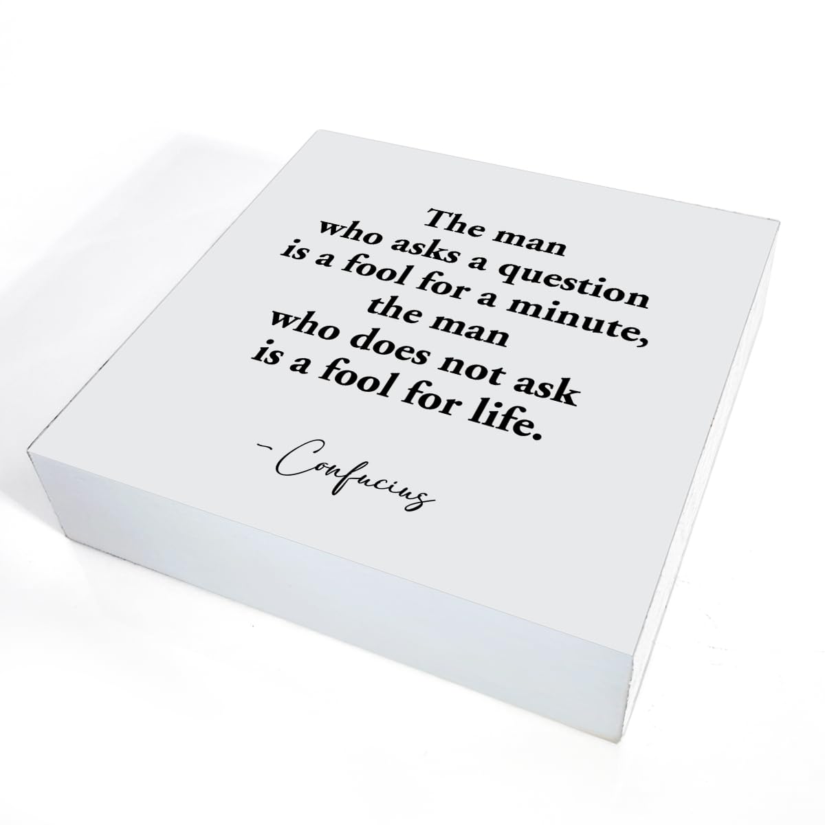 Funny Wooden Box Sign - 'The Man Who Asks a Question' - 5x5 Inch Farmhouse Desk Decor for Home Office, Table & Shelf | Perfect for Rustic Decor, Coworking Spaces & Gift Ideas