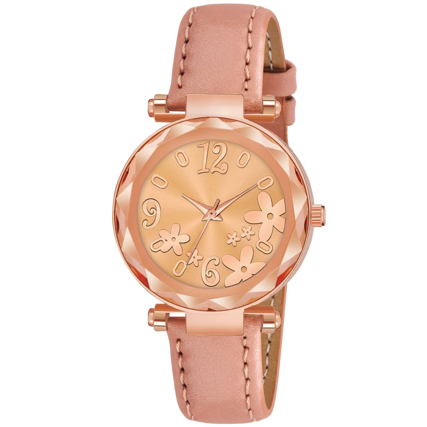 KIARVI GALLERY Analog Black Floral Dial Women's Fashion Watch with Genuine Leather Strap - Perfect for Casual Wear, Office & Gift Giving