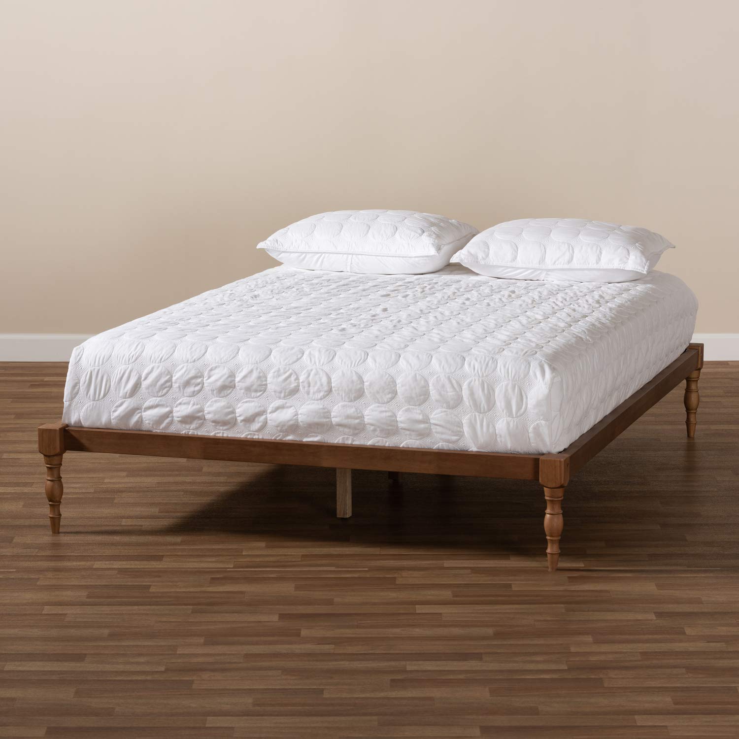 Baxton Studio Iseline Queen Size Platform Bed Frame in Ash Walnut - Modern Wooden Bed Frame with Sturdy Slat Support for Master Bedroom (156-9472-HiT)