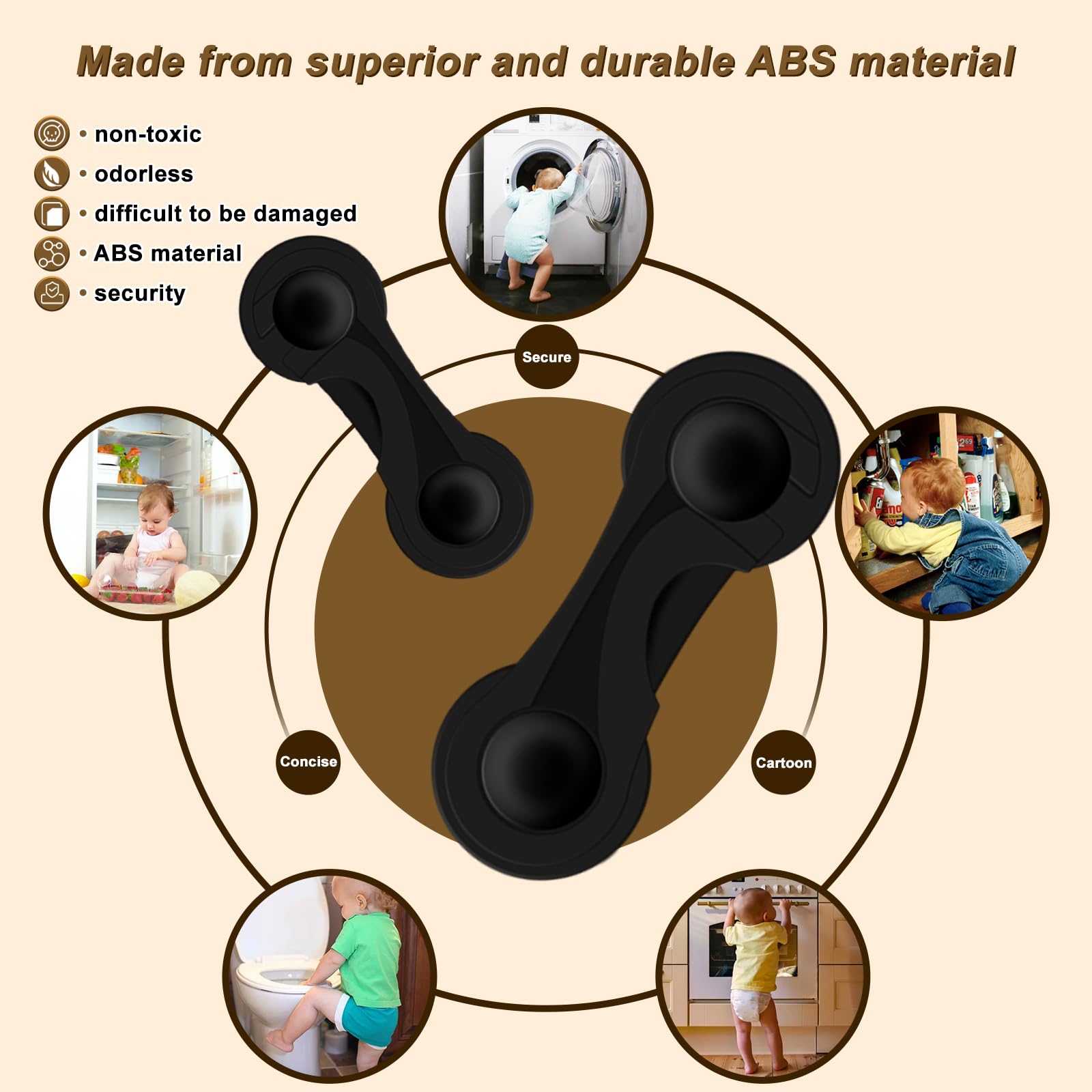 10-Pack Child Safety Cabinet Locks - No Drill Baby Proofing Locks with 3M Adhesive for Drawers, Fridge, Oven & Toilet Seat - Easy Installation Black (Perfect for Childproofing Kitchens, Bathrooms & Home Appliances)