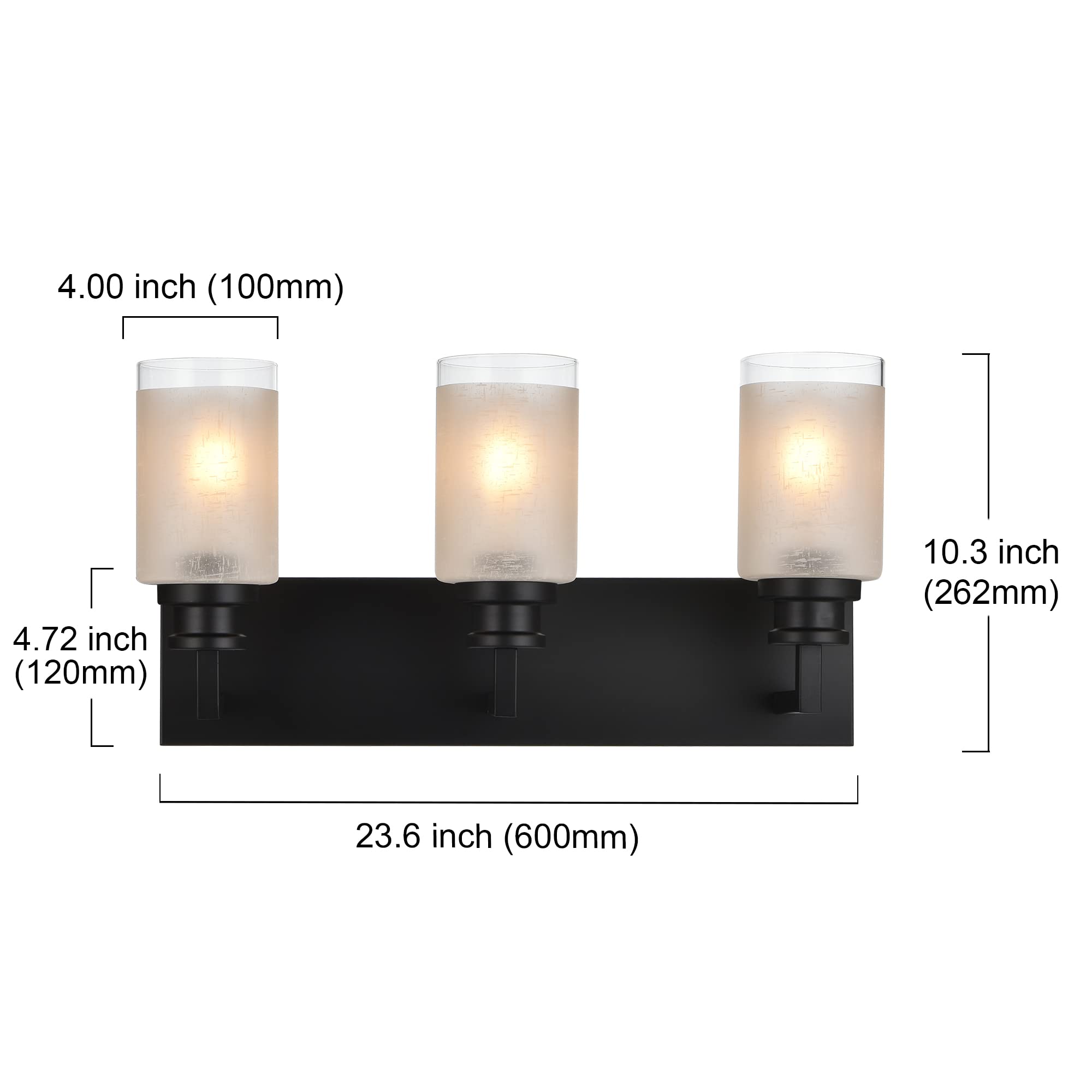 Matte Black Bathroom Vanity Light - 3 Lights Farmhouse Sconce for Bathroom Bedroom Hallway