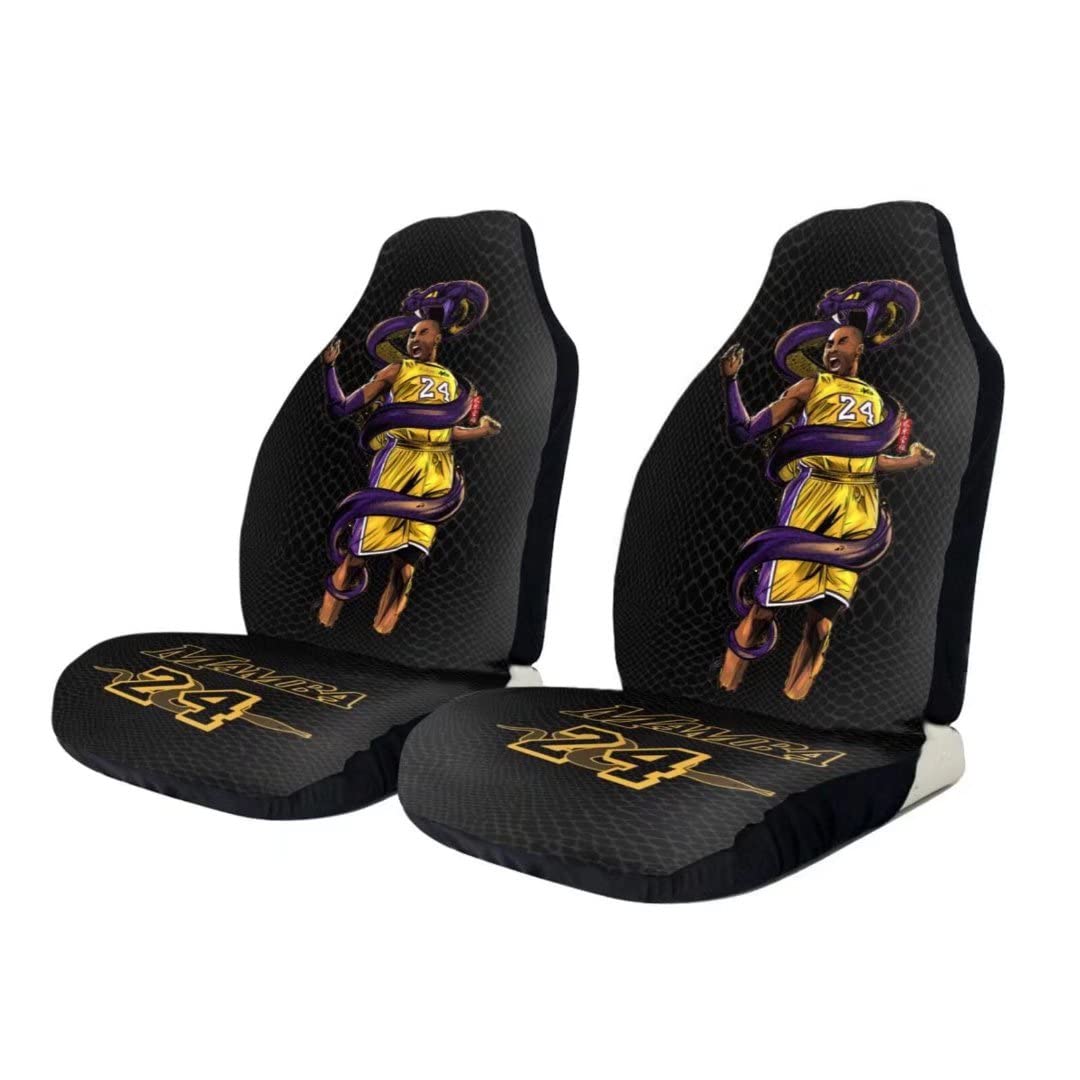 OEME 2-Piece Front Seat Covers - Los Angeles Lakers Black Mamba Kobe Bryant #24 Basketball Car Seat Protectors - Perfect for NBA Fans & Car Enthusiasts