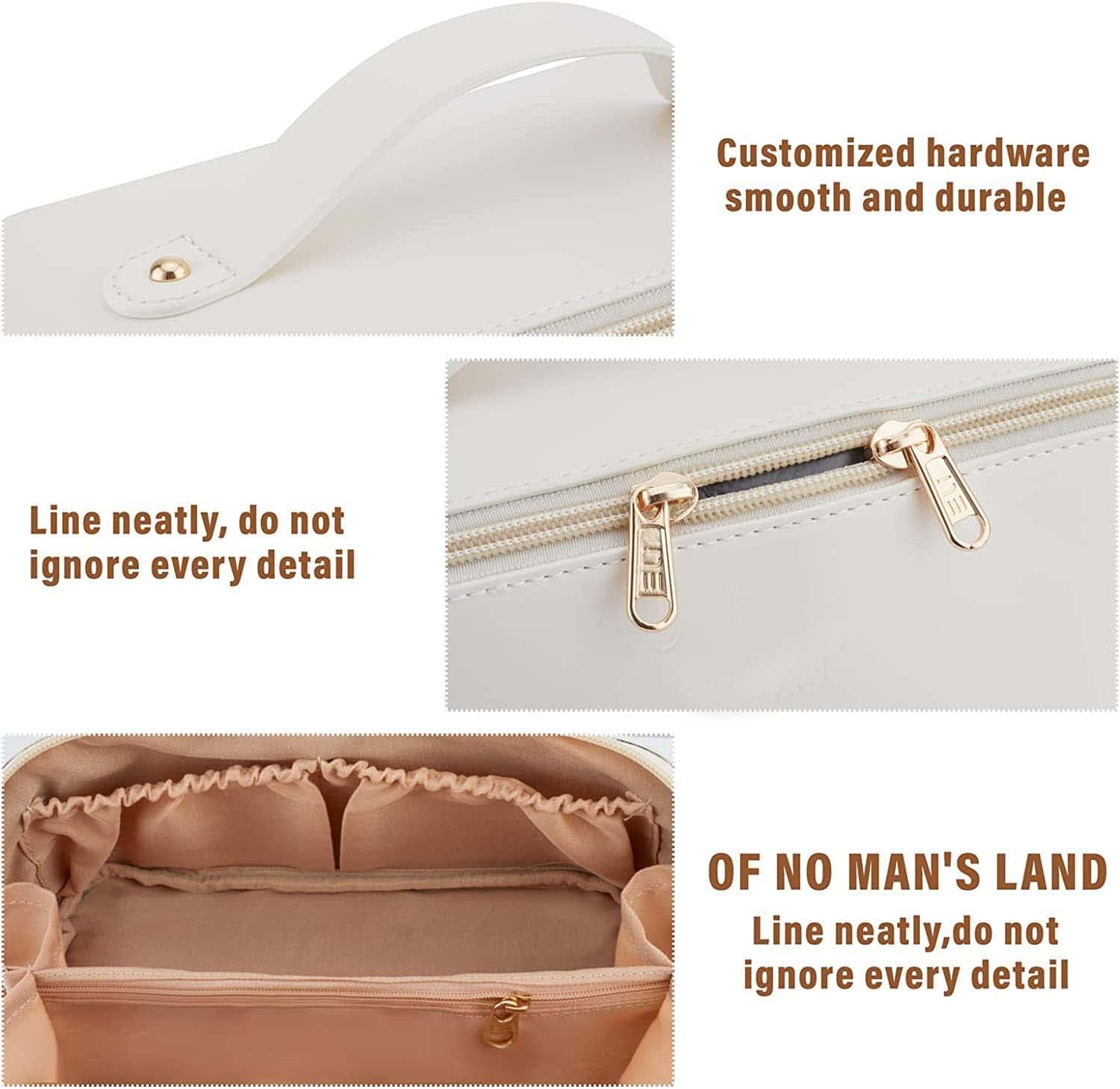 Waterproof Leather Makeup Bag for Women - Double Layer Travel Cosmetic Organizer with Large Zipper Pouch, Portable Toiletry Bag for Girls (Pack of 1) - Perfect for Airplane Travel, Gym, Beach & Daily Use