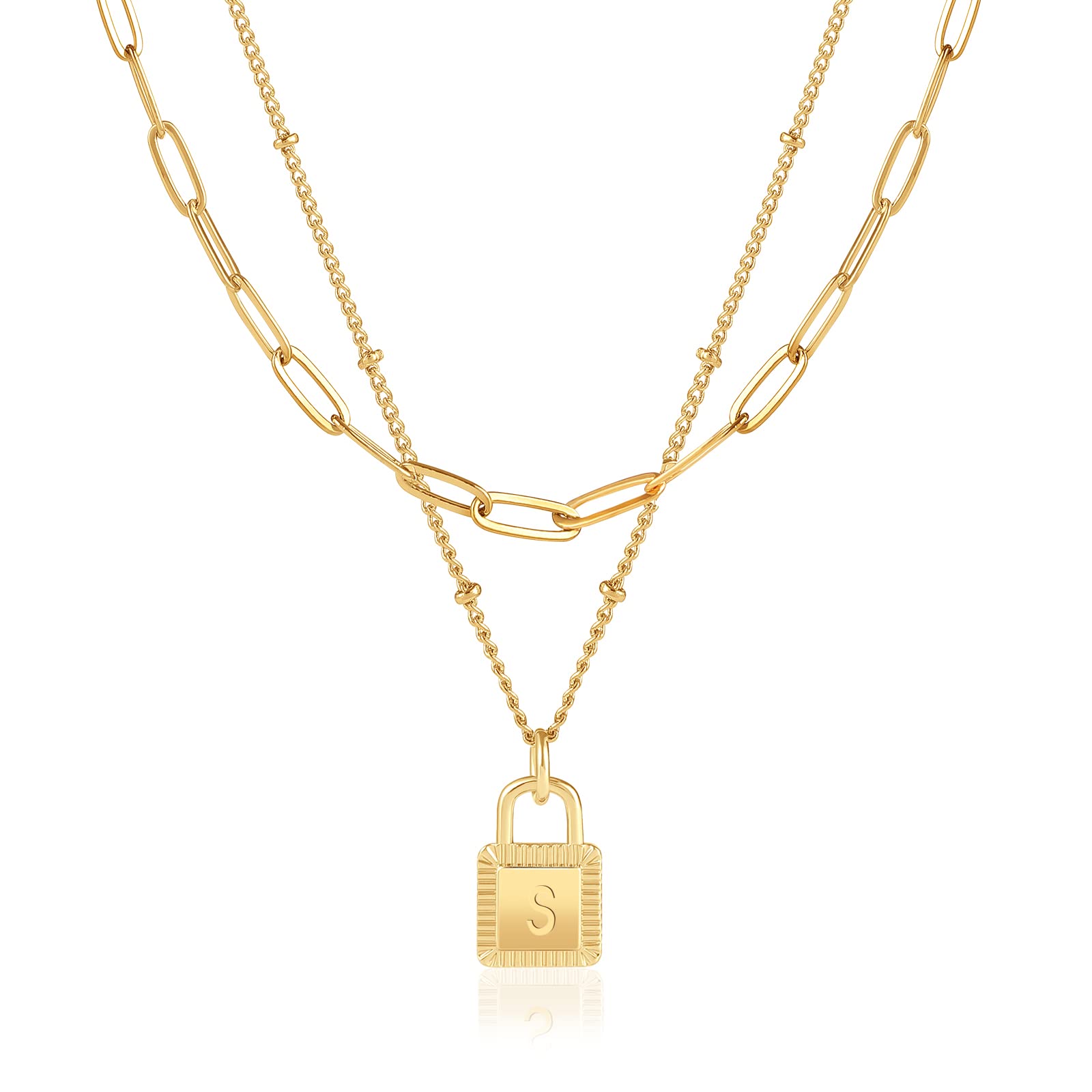 Lukieny 18K Gold Plated Initial Necklace for Women - Dainty Layered Letter Lock Pendant Necklace, Personalized Trendy Jewelry Gift for Girls, Perfect for Birthdays, Anniversaries & Everyday Wear