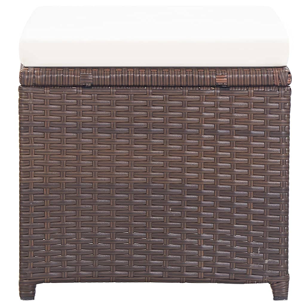 2-Piece Brown Poly Rattan Garden Stools with Cushions - Outdoor Patio, Deck, Backyard & Lawn Furniture - Perfect for Relaxing in Garden or Poolside - Fast Delivery