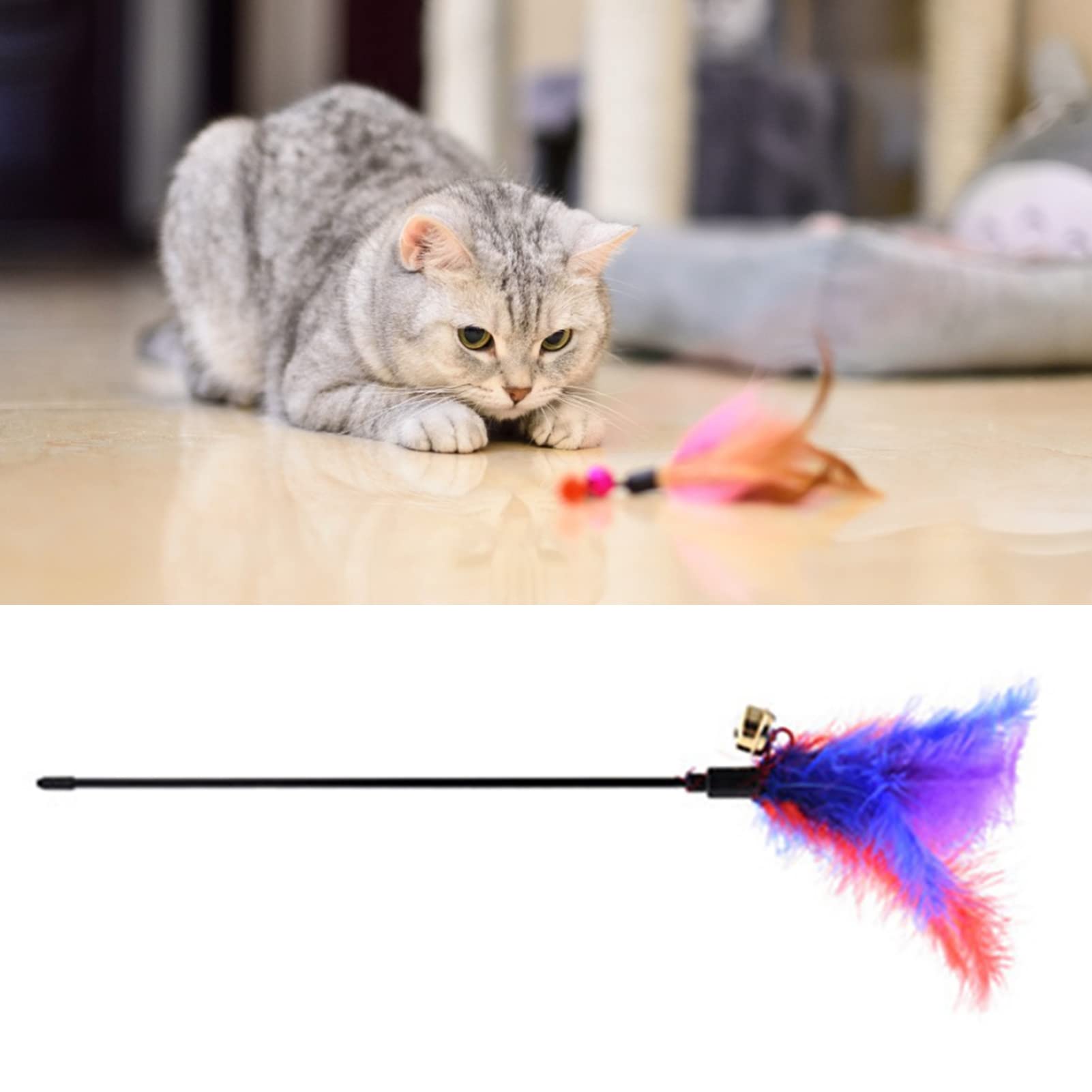 Interactive Cat Wand Toy with Feather & Bell - 1PC Teaser Wand for Indoor Cats - Fun Exercise & Training Toy for Kittens - Perfect for Playtime, Chasing & Bonding with Your Cat