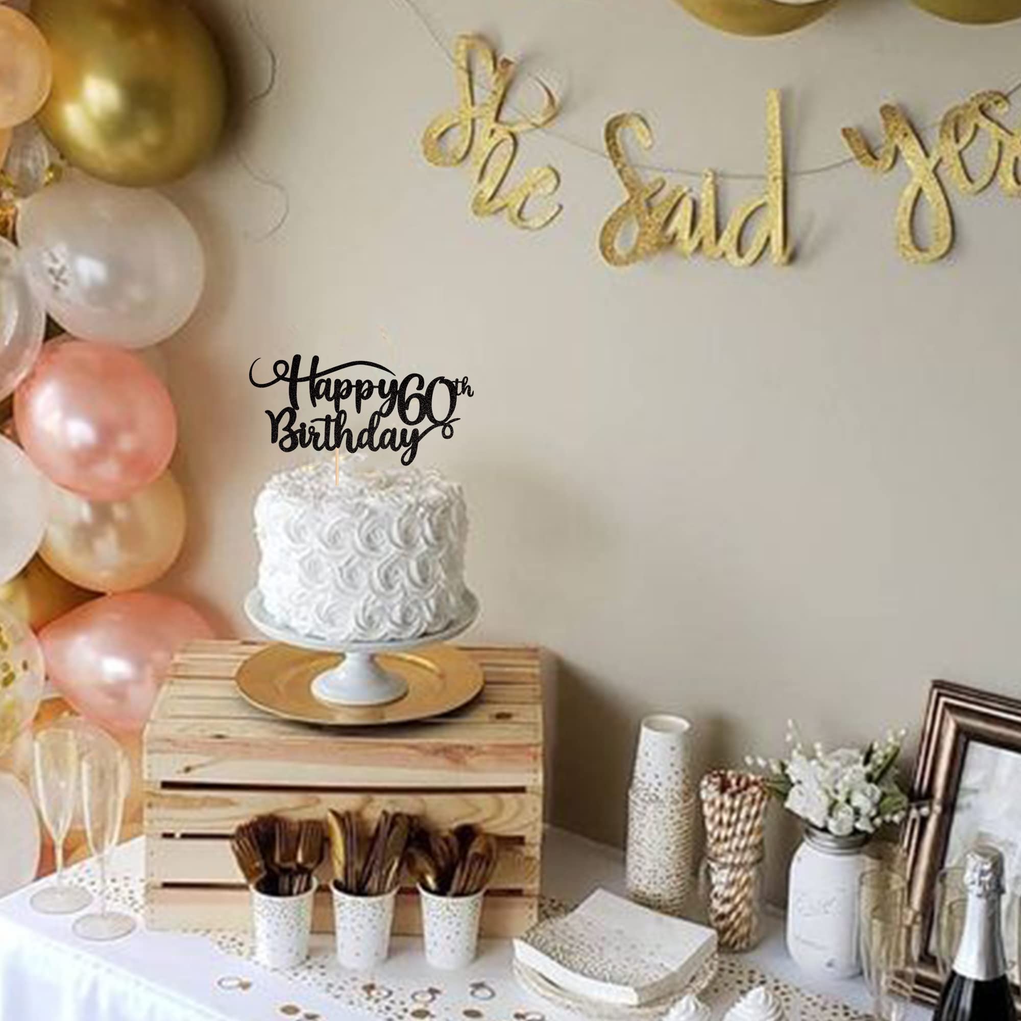 Rsstarxi 1 Pack Happy 60th Birthday Cake Topper - Glitter Number 60 Sixty Years Old Cake Decorations for Anniversary Party Supplies (Black) - Perfect for Milestone Birthday Celebrations, Retirement Parties & Golden Jubilee Events