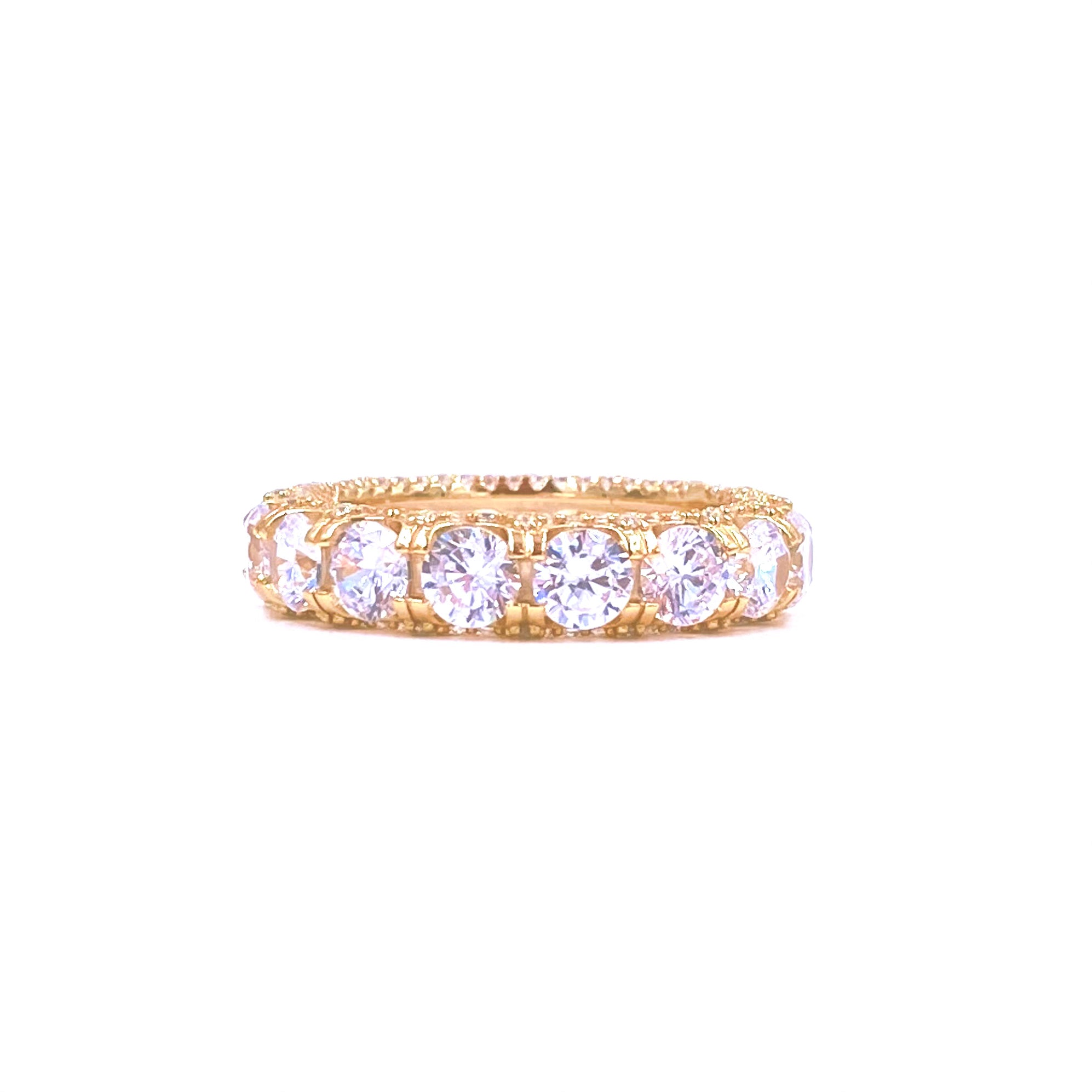 Ashley Gold Sterling Silver Prong & Bead Set Round CZ Eternity Band Ring for Women - Perfect for Weddings, Anniversaries & Special Occasions