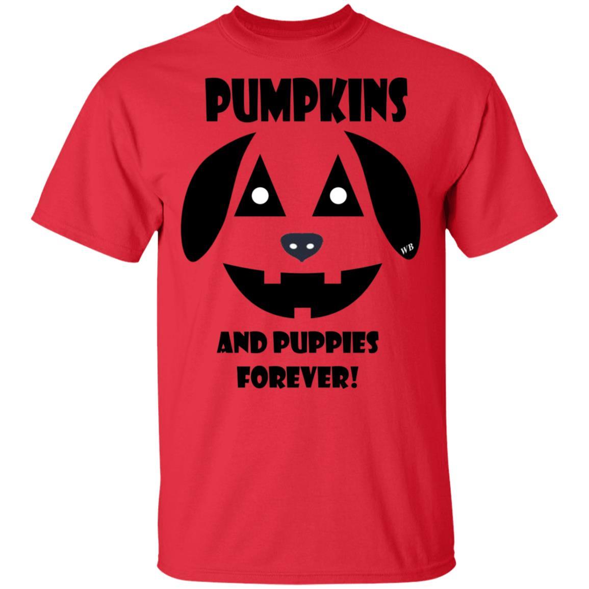 WineyBitches.Co Pumpkins And Puppies Forever Halloween Cotton T-Shirt - Cute Fall Graphic Tee for Women, Halloween Party Outfit, Dog Lover Gift
