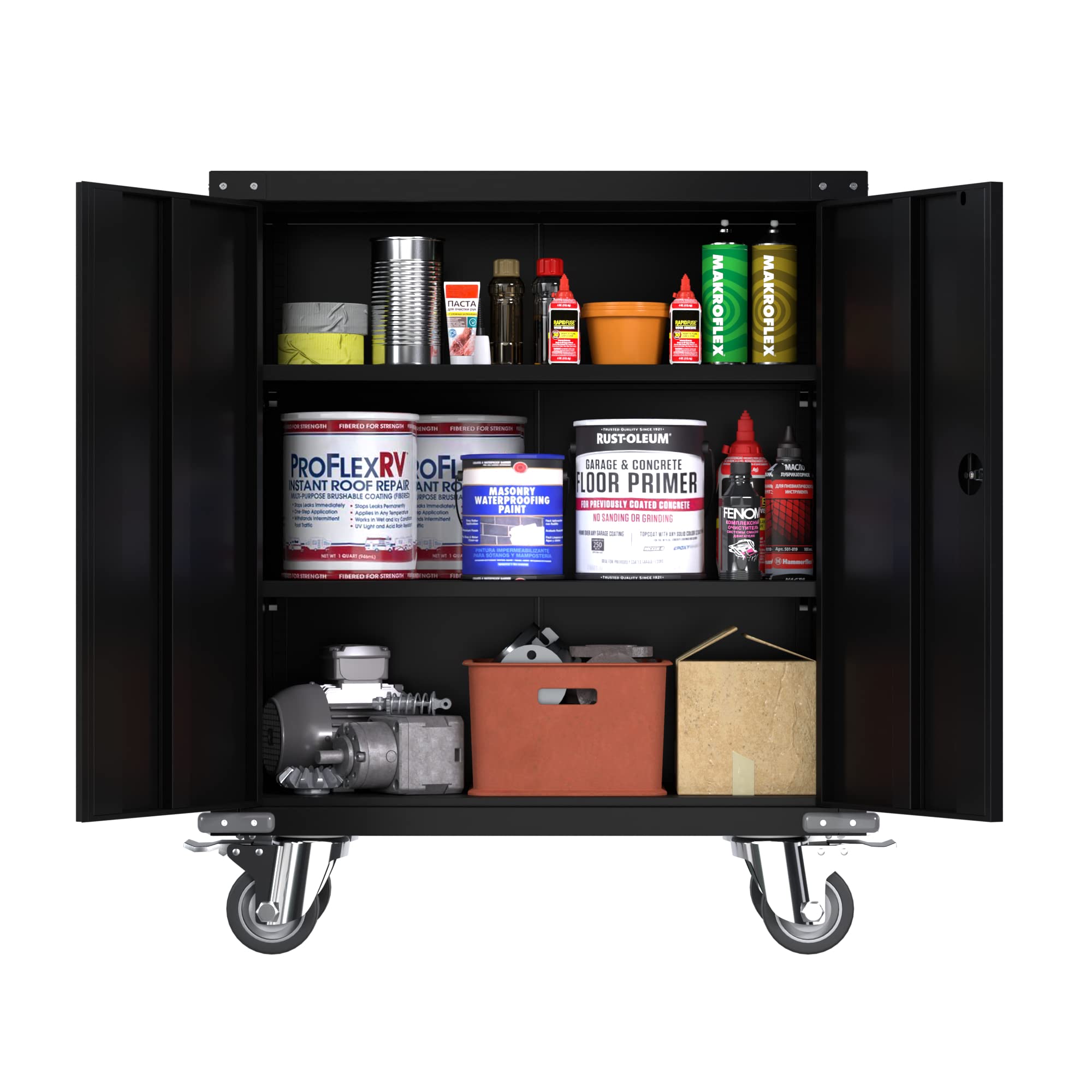 Lockable Steel File Cabinet with Adjustable Shelves & Wheels - Secure Storage Organizer for Home, Office, School & Garage - Heavy Duty Black Filing Cabinet for Documents, Supplies & Tools