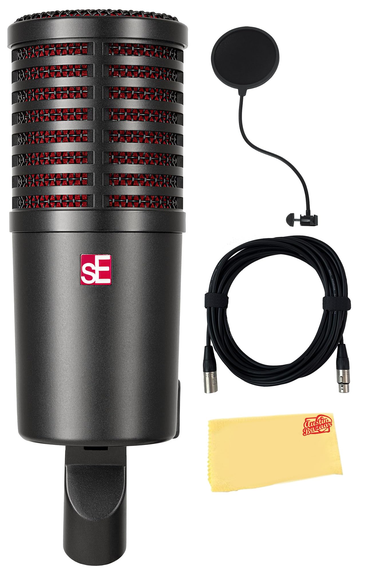 sE Electronics DynaCaster DCM8 Dynamic Studio Microphone Bundle with Pop Filter, XLR Cable & Polishing Cloth - Professional Recording, Podcasting & Home Studio Setup