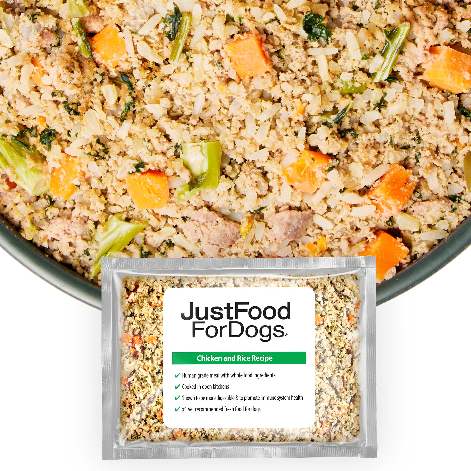 JustFoodForDogs Frozen Fresh Dog Food - Human-Grade Chicken & Rice Recipe (18oz, Pack of 21) | Complete Meal or Food Topper for Dogs | Perfect for Picky Eaters & Sensitive Stomachs