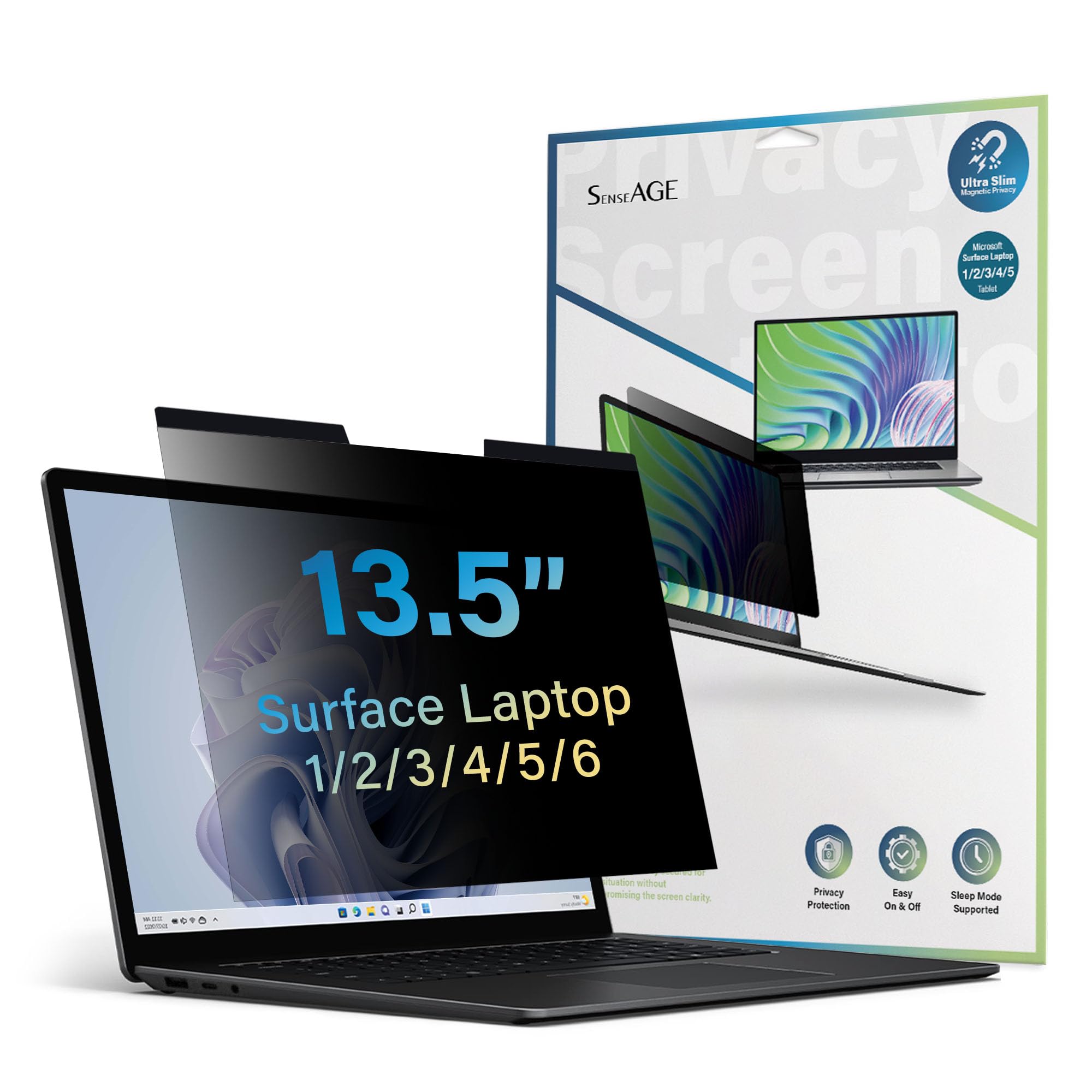 SenseAGE Magnetic Privacy Screen Protector for Surface Laptop 13.5 inch - Anti Blue Light, Anti Glare, Easy On/Off Privacy Filter - Compatible with Surface Laptop 6/5/4/3/2/1 - Perfect for Office, Coffee Shops & Public Spaces