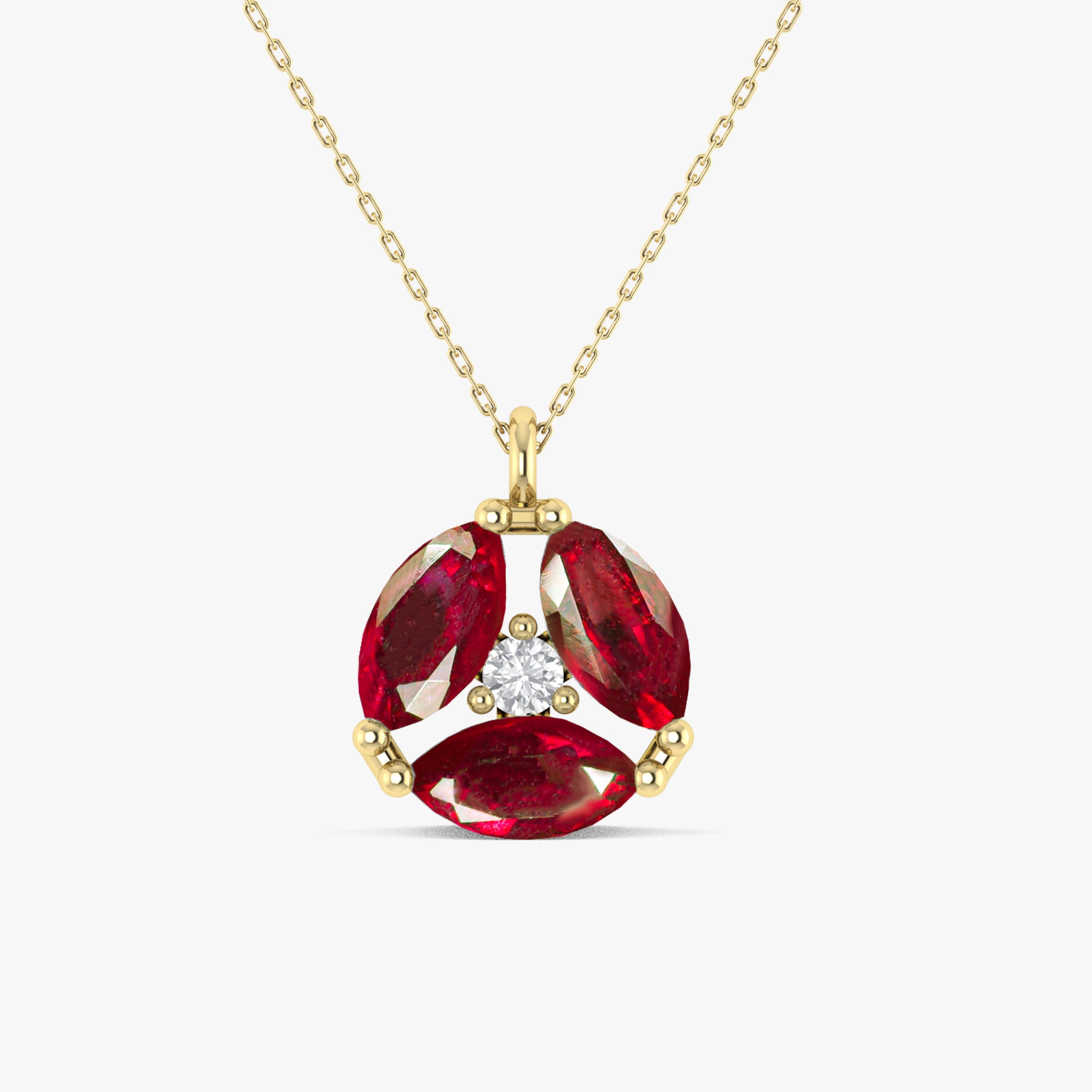 Authentic Red Ruby Three Stone Round Pendant Necklace - Elegant Jewelry for Women, Perfect Gift for Anniversary, Valentine's Day & Special Occasions