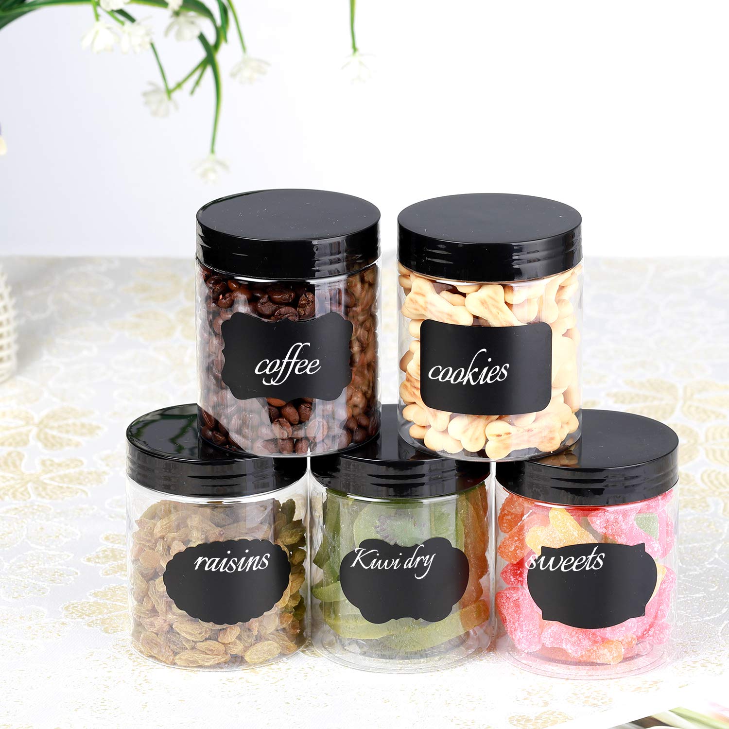8 OZ Clear Plastic Jars with Airtight Lids - 24 Pack BPA-Free Food Storage Containers for Dry Goods, Spices, Creams & DIY Slime | Kitchen Pantry Organization & Craft Supplies Storage
