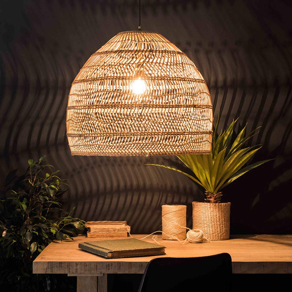 Modern Rattan Pendant Light with E27 Base - Creative Suspension Lighting for Living Room, Bedroom & Dining Room - Boho Farmhouse Ceiling Lamp for Cozy Home Decor & Ambient Lighting