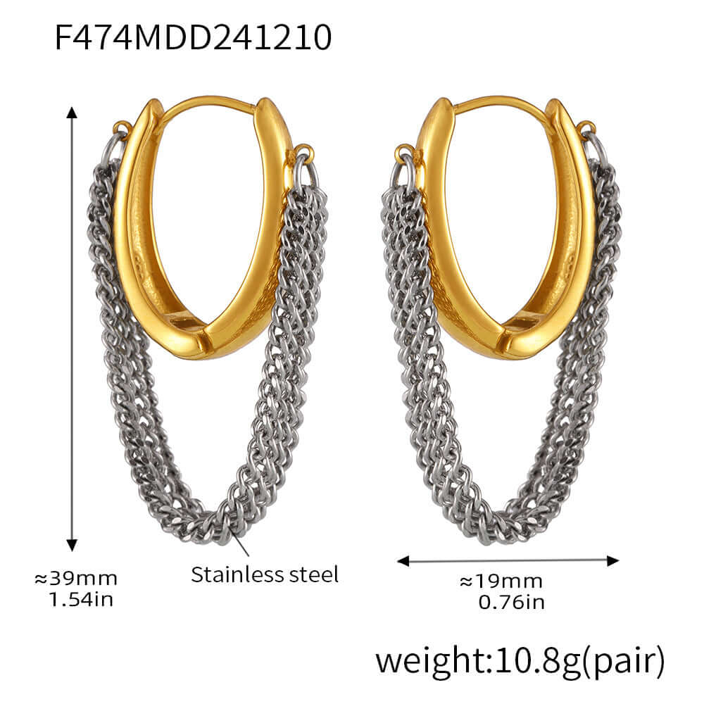 Elegant Gold and Silver Duo Tone Tassel Chain Drop Earrings for Women | Fashion Jewelry Gift for Party, Wedding, and Everyday Wear | F474