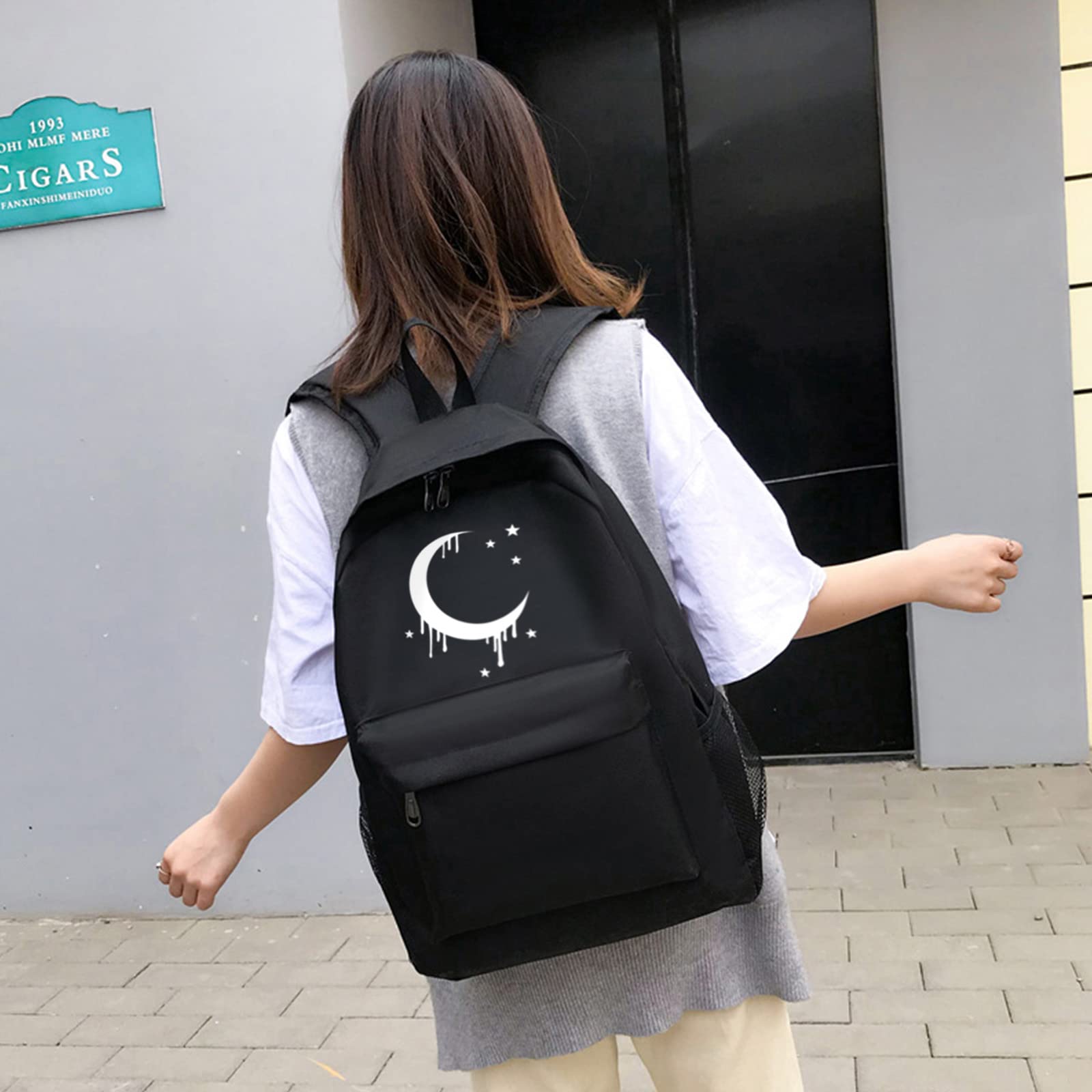 Gothic Moon Backpack - Classic Canvas School Bookbag for Teens & Kids | Stylish Dark Aesthetic Backpack for School, Travel & Everyday Use
