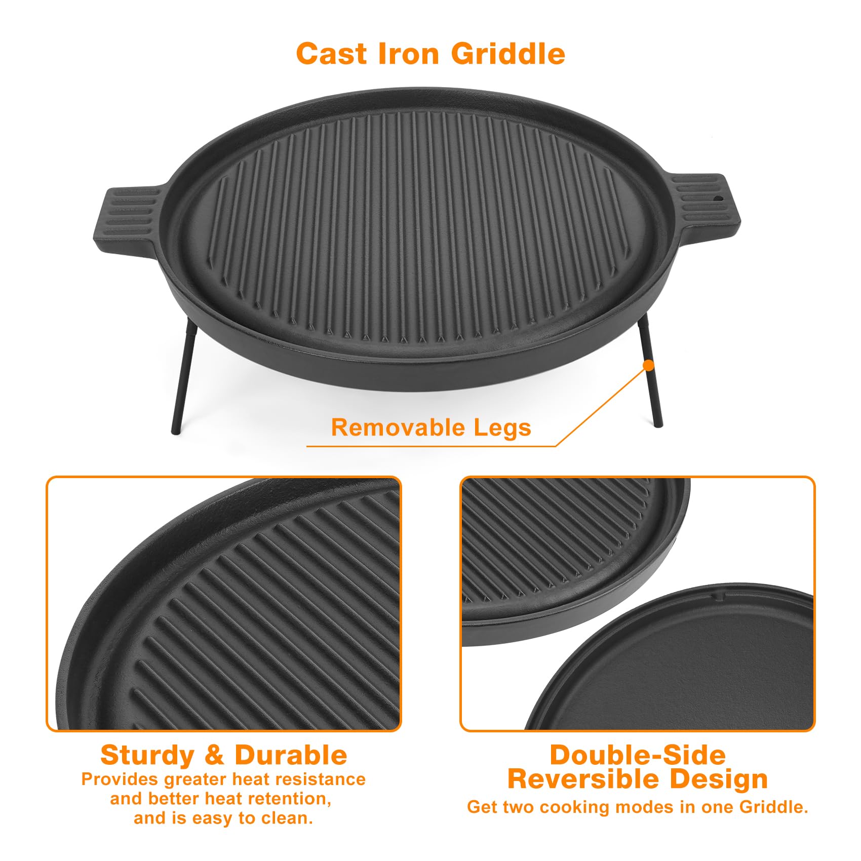 Onlyfire Cast Iron Grill Plate with Removable Stand - 15