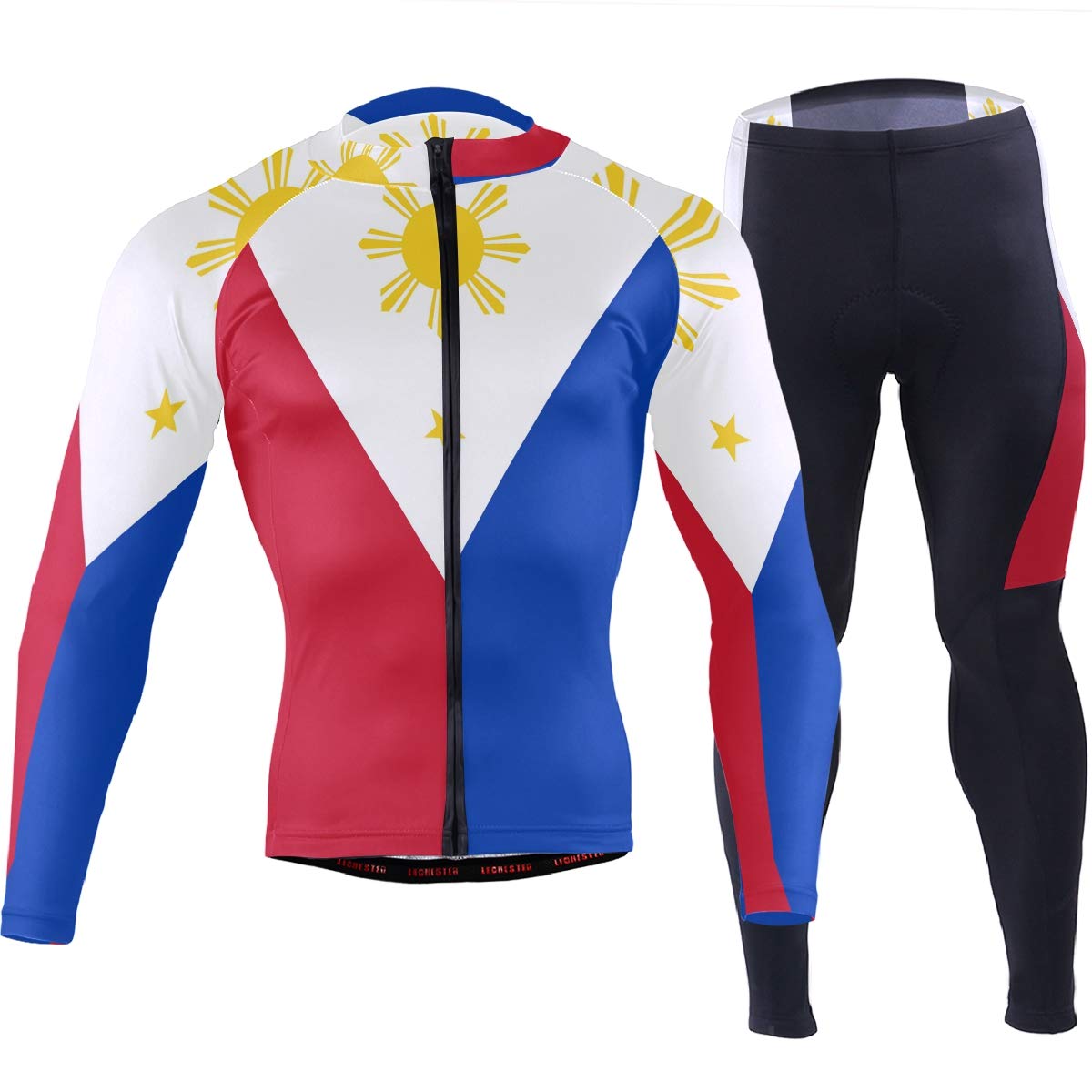 **Philippines Flag Cycling Jersey for Men - Long Sleeve Full Zip Bike Shirt & Quick-Dry Padded Bicycle Pants Set - Perfect for Road Biking, Mountain Cycling & Outdoor Sports**