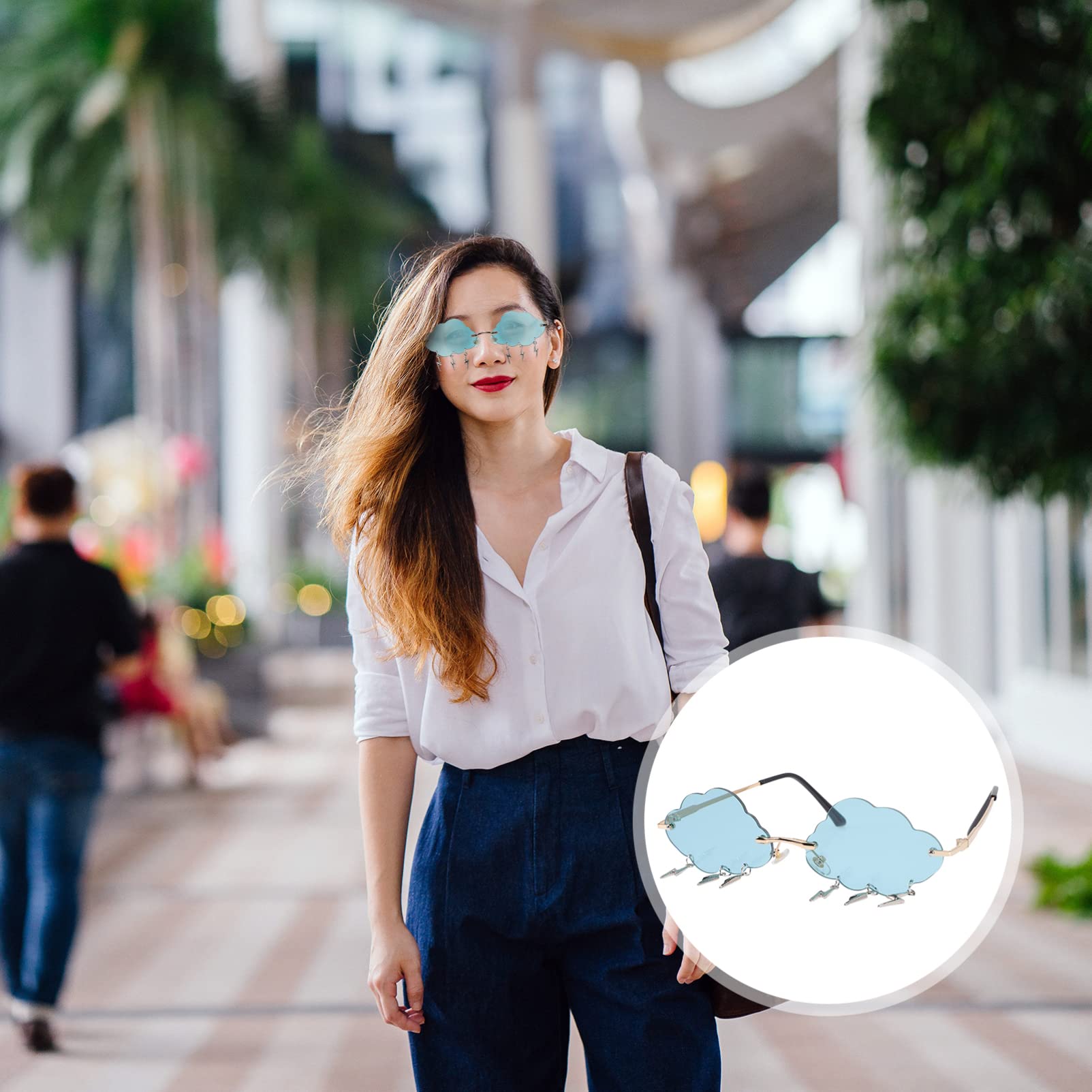 VALICLUD Rimless Vintage Cloud Sunglasses - 90s Retro Disco Rave Sunglasses for Women & Men - Perfect for Music Festivals, Beach Days & Nightclubs