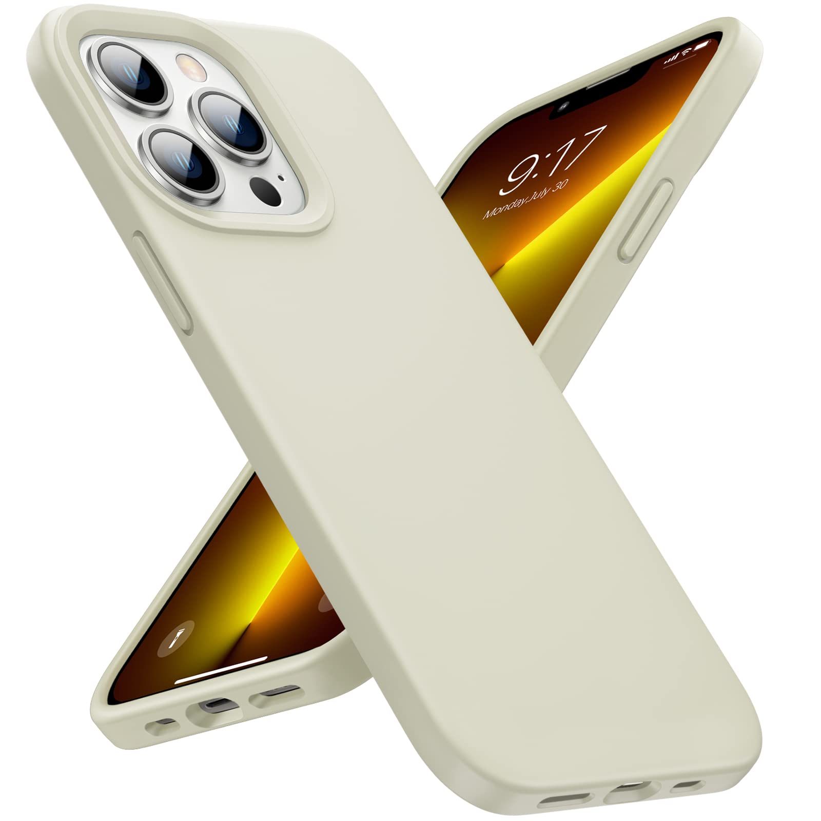 Shockproof Silicone iPhone 13 Pro Max Case (6.7 Inch 2021) - Anti-Scratch Microfiber Lining & Drop Protection - Compatible with iPhone 13 Pro Max - Antique White - Perfect for Outdoor Activities, Travel & Daily Protection