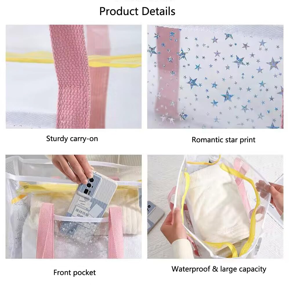 SxoSyo Clear Makeup Bags for Women - Large Transparent Cosmetic Organizer with Side Pockets, Waterproof PVC Travel Toiletry Bag, Zipper Closure Beach Handbag (Pink) - Perfect for Swimming, Gym, Travel & Daily Essentials Storage