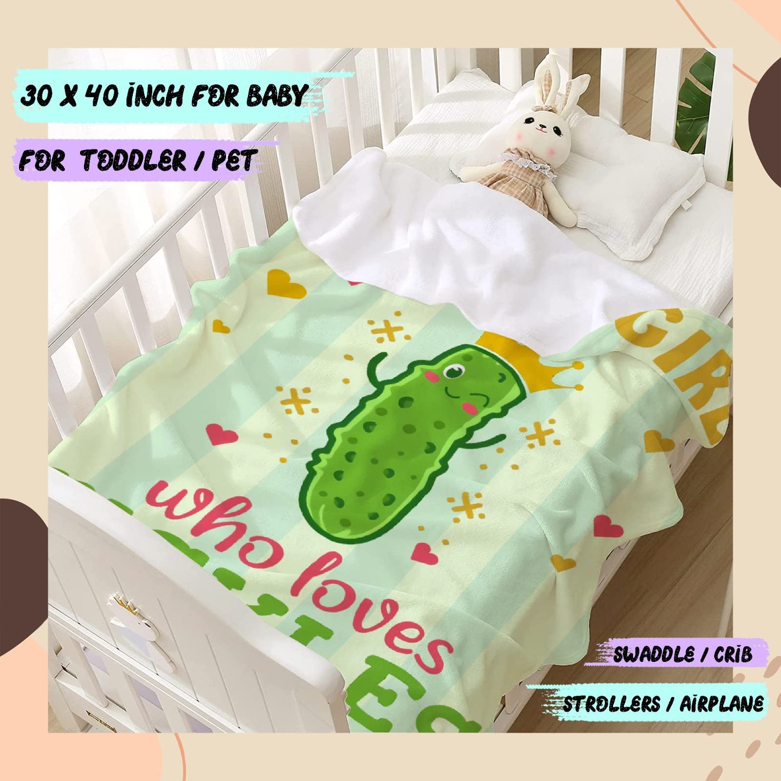 Just A Girl Who Loves Pickles Throw Blanket - 60x50 Inch Soft Flannel Fleece Microfiber Plush Blanket for All Seasons | Cozy Gift for Teens, Women | Perfect for Bed, Couch, Sofa & Dorm Room Decor
