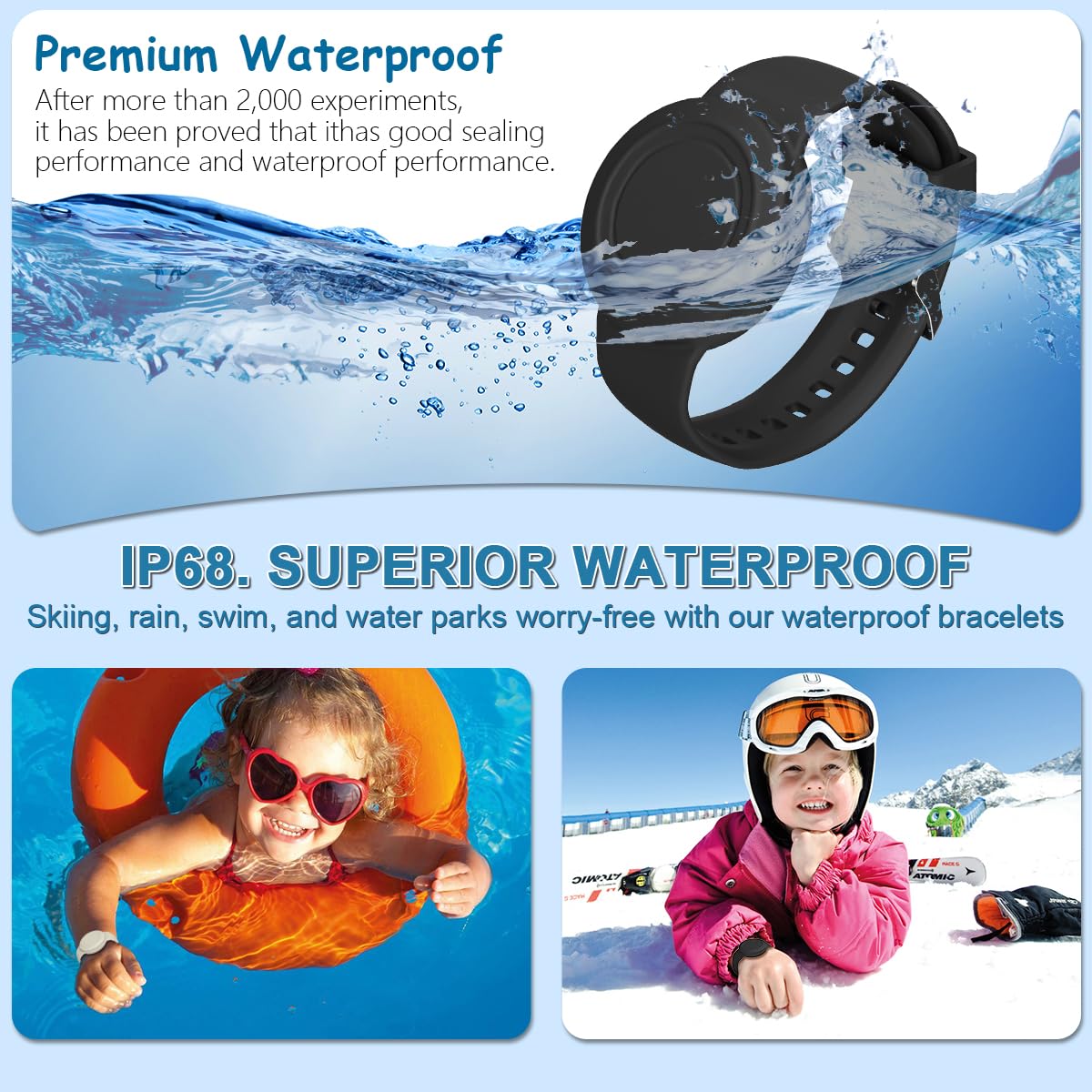 2-Pack Waterproof AirTag Bracelet for Kids & Adults - Soft Silicone Hidden Holder with Full Coverage Design - Compatible with Apple AirTag (Black & Off-White) - Perfect for Child Safety, Travel & Pet Tracking