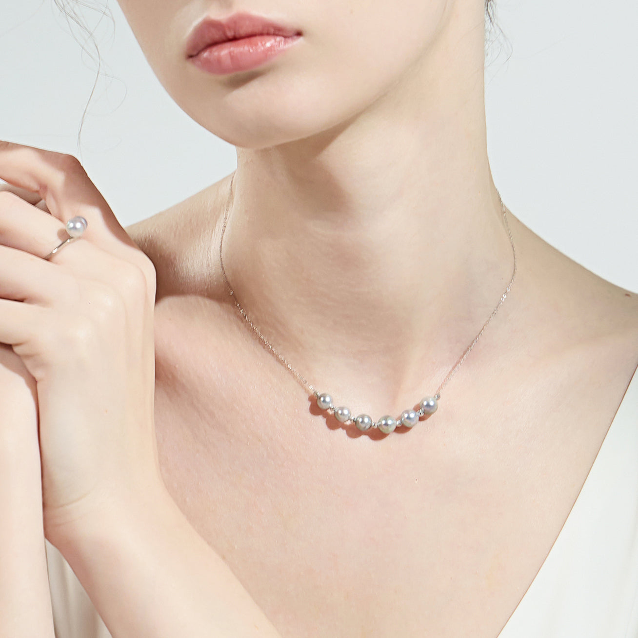 18K Solid Gold Silver Blue Akoya Pearl Necklace for Women - Elegant Bridal Jewelry, Wedding Gift & Special Occasion Accessory - KN00194