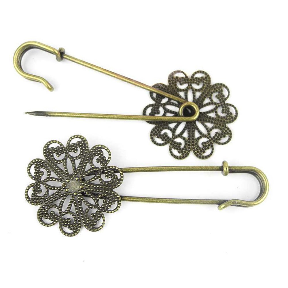 5-Pack Antique Bronze Flower Safety Pin Charms for Jewelry Making, DIY Crafts, Beading & Brooch Designs – Perfect for DIY Fashion Accessories, Scrapbooking & Gift Embellishments