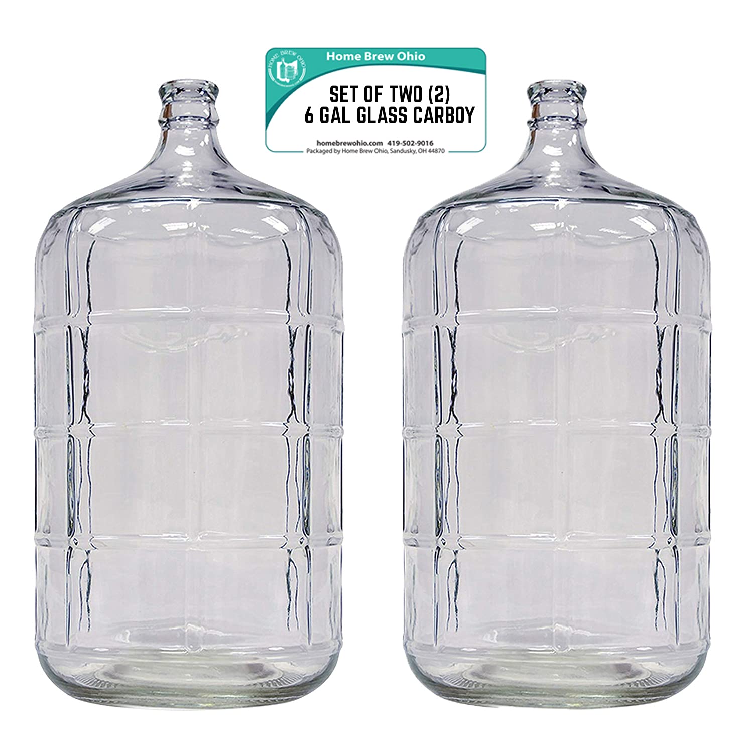 Home Brew Ohio 6 Gallon Glass Carboy Set of 2 - Premium Home Brewing Equipment for Beer, Wine & Mead Making - Perfect for Fermentation & Aging