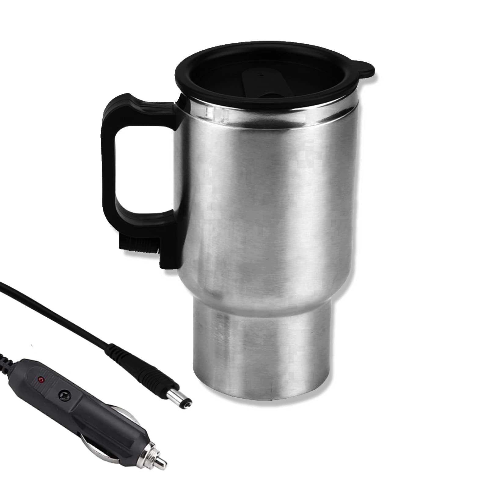 12V 450ml Stainless Steel Car Heating Cup - Electric Travel Mug with Cigarette Lighter Plug for Coffee, Tea & Milk | Portable Heated Water Kettle for Road Trips, Commuting & Camping
