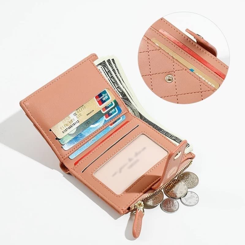 Genuine PU Leather Plaid Card Holder for Women - Stylish Zipper Wallet with Coin Pocket, School Girl Handbag Purse (11.5 x 9cm) - Perfect for School, Work & Everyday Use