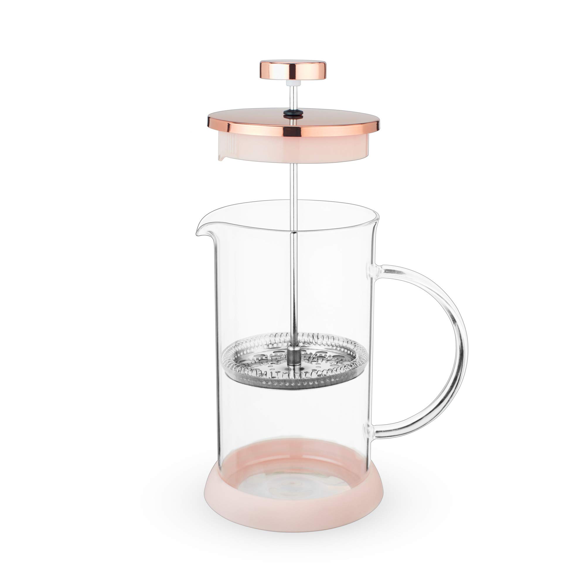 Pinky Up Riley Mini Glass Tea Press Pot - 12 oz French Press Coffee Maker for Loose Leaf Tea & Coffee - Hot & Iced Beverage Brewer in Pink - Perfect for Home, Office & Travel Use