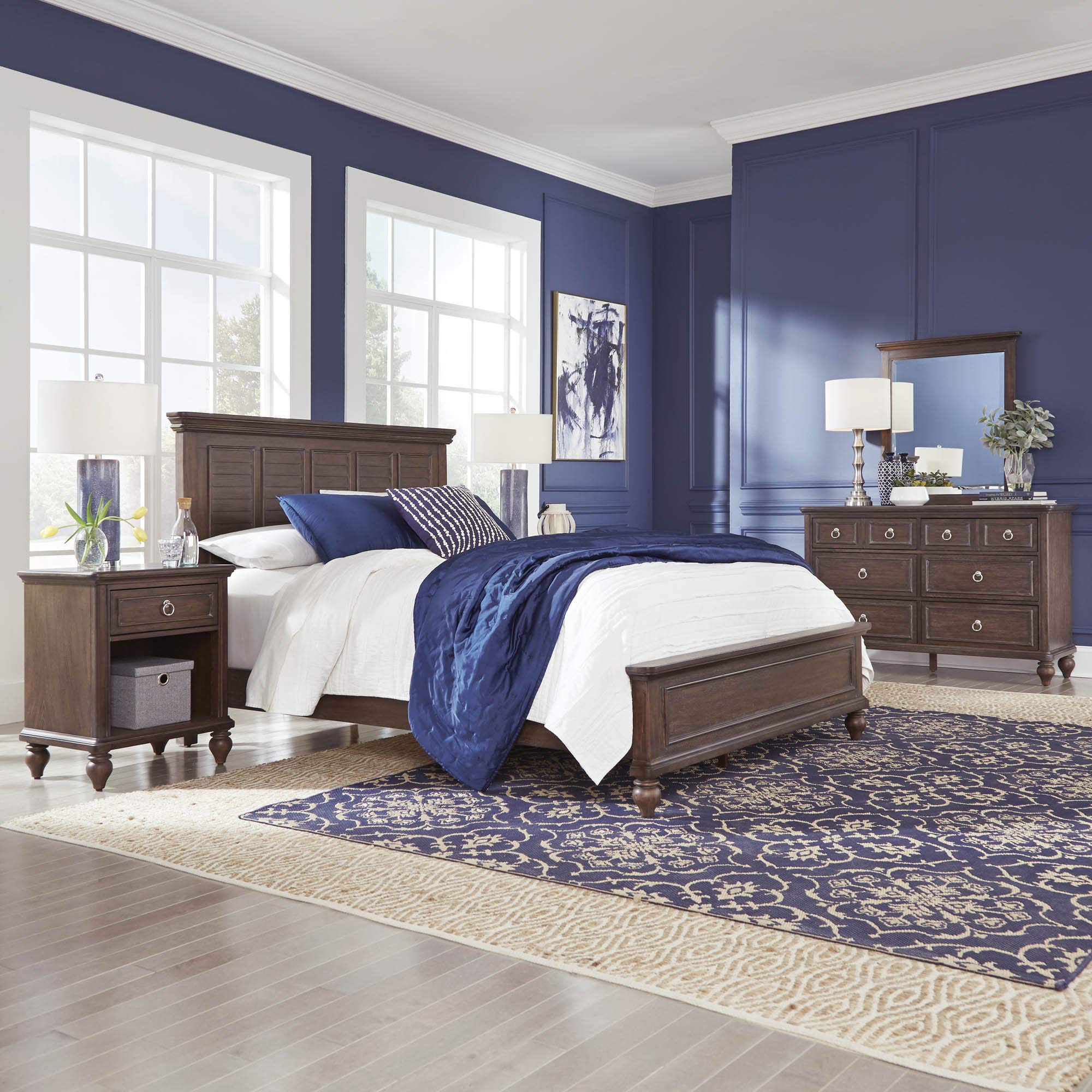 Southport Brown Solid Wood Queen Bed Set with Nightstand & Dresser Mirror - Rustic Bedroom Furniture for Master Suite & Guest Room