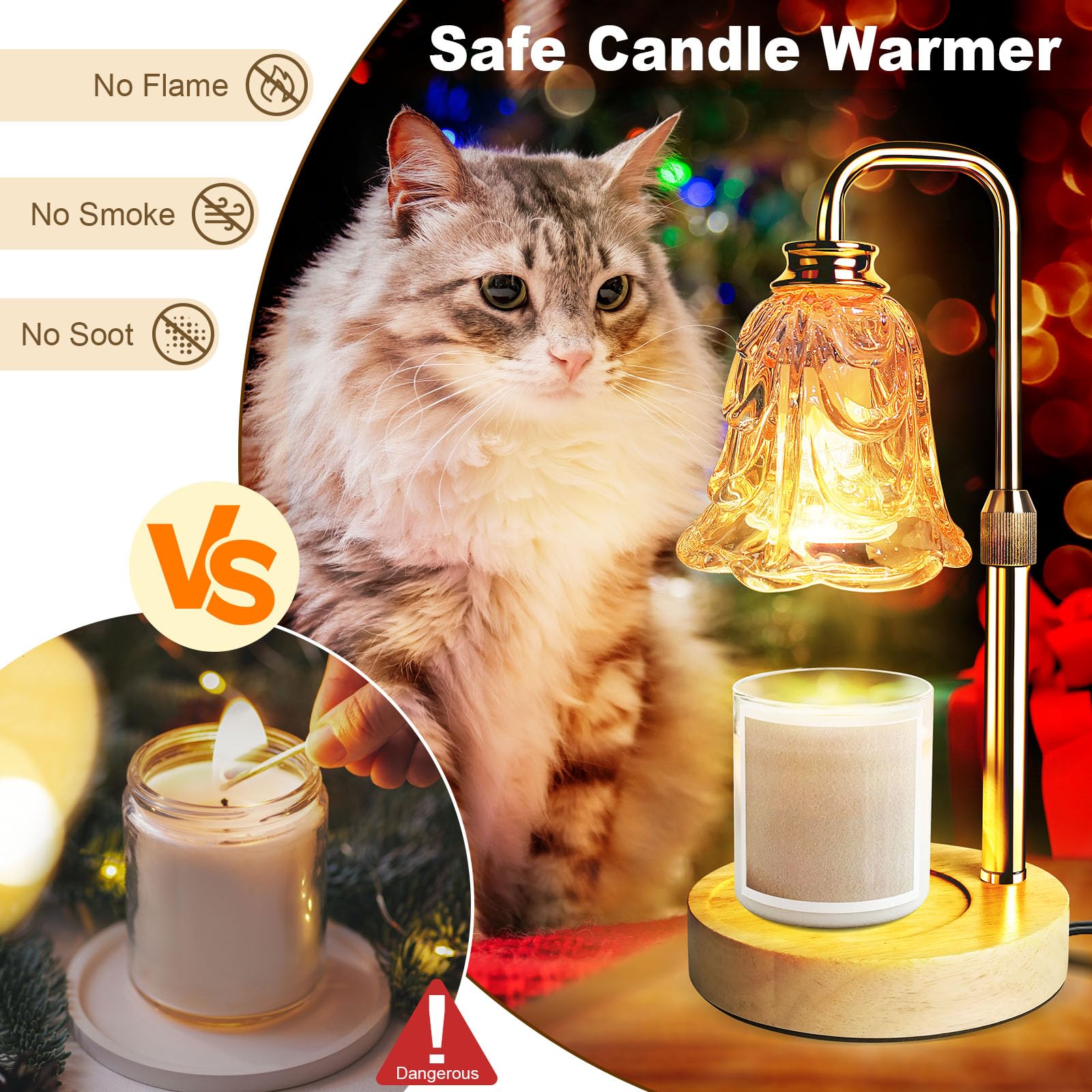 PYZO Flameless Candle Warmer Lamp with Timer - Adjustable Height Electric Wax Melter & Dimmable Light for Scented Candles | Gold Flower Design Home Decor Gift for Women, Mom, Housewarming | Perfect for Bedroom, Living Room & Aromatherapy Relaxation