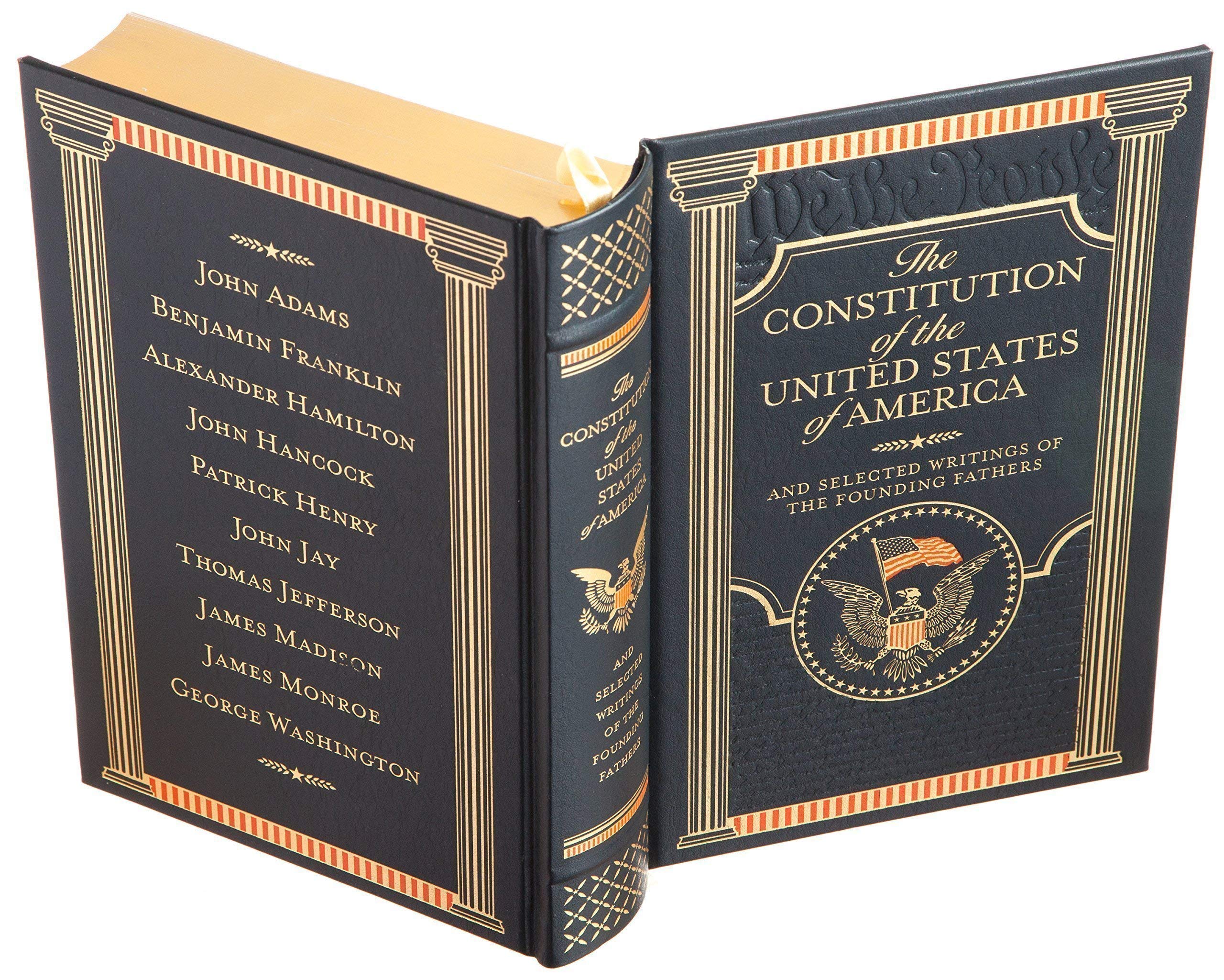 Leather-Bound Flask Hollow Book - The Constitution of the United States of America with Magnetic Closure | Secret Storage for Liquor, Gifts & Home Decor