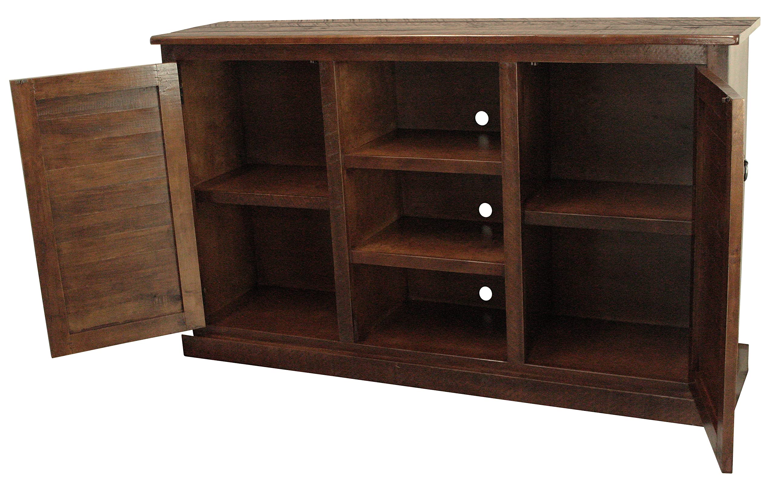 68 Inch Rustic Tall Quaint Shutter TV Stand in Chocolate Mousse - Perfect for Farmhouse, Cottage & Vintage Style Living Rooms