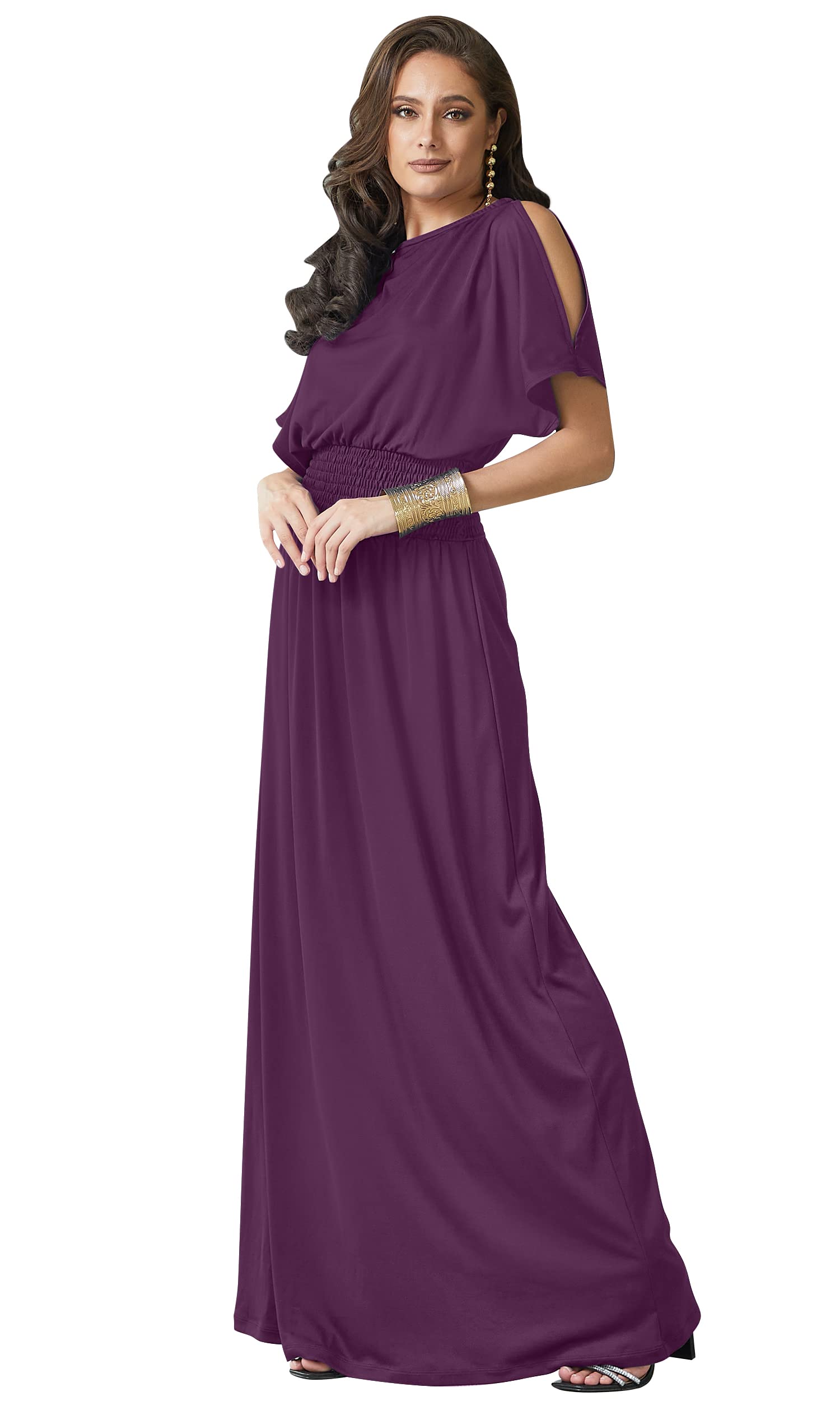 Elegant Women's Split Sleeve Smocked Cocktail Long Maxi Dress for Evening Parties, Weddings & Special Occasions