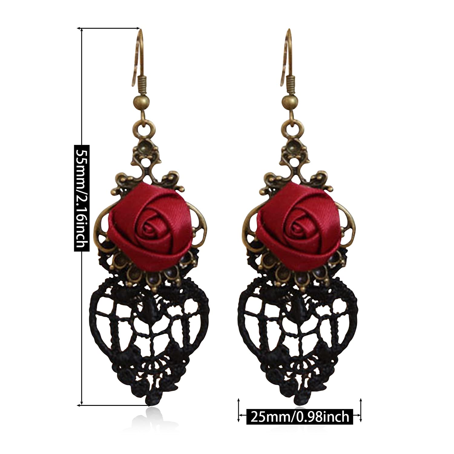 Handmade Vintage Red Rose Dangle Earrings for Women - Lightweight Punk Statement Jewelry, Personalized Retro Fabric Flower Hook Earrings - Perfect for Parties, Weddings & Boho Fashion