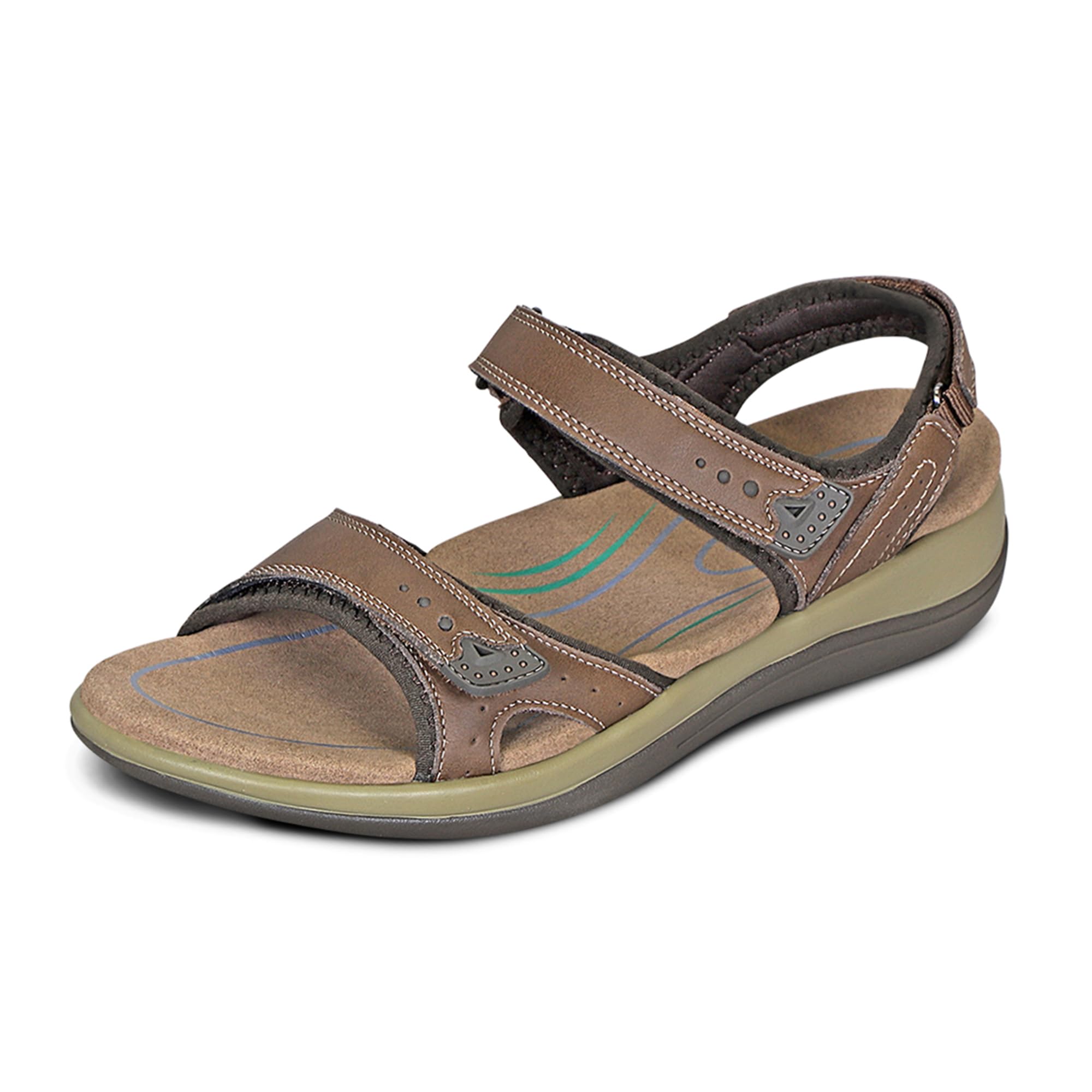 Orthofeet Women's Orthopedic Leather Malibu Adjustable Sandals - Comfortable Arch Support for Plantar Fasciitis & Heel Pain Relief - Perfect for Walking, Travel & Everyday Wear