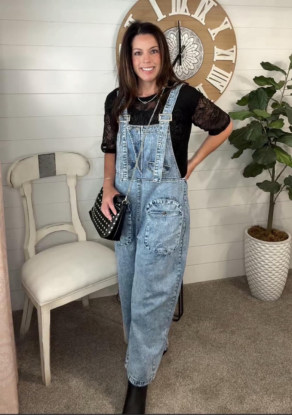 HTD Women's Bib Denim Overalls - Loose Fit Wide Leg Jean Jumpsuit with Cargo Pockets | Casual Outfit for Streetwear, Workwear & Outdoor Activities