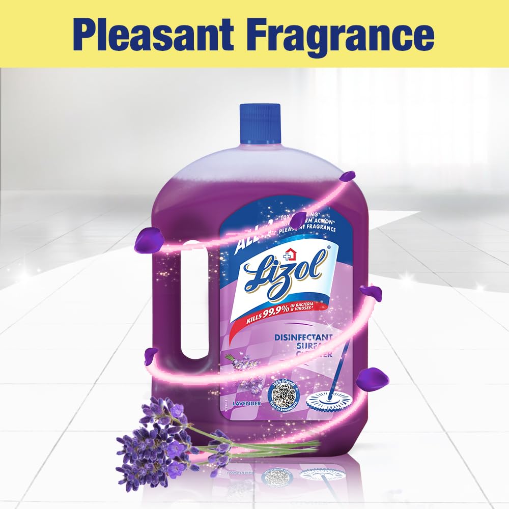 Lizol Disinfectant Surface & Floor Cleaner Liquid, Lavender Scent - 2 Litre (67.6 oz) | Kills 99.9% Germs | All-Purpose Household Cleaning | Ideal for Floors, Tiles & Bathrooms  Lizol Kitchen Cleaner Spray - 450 ml (15.2 oz) | Degreasing Formula | Removes Stubborn Stains & Odors | Perfect for Countertops, Stoves & Appliances