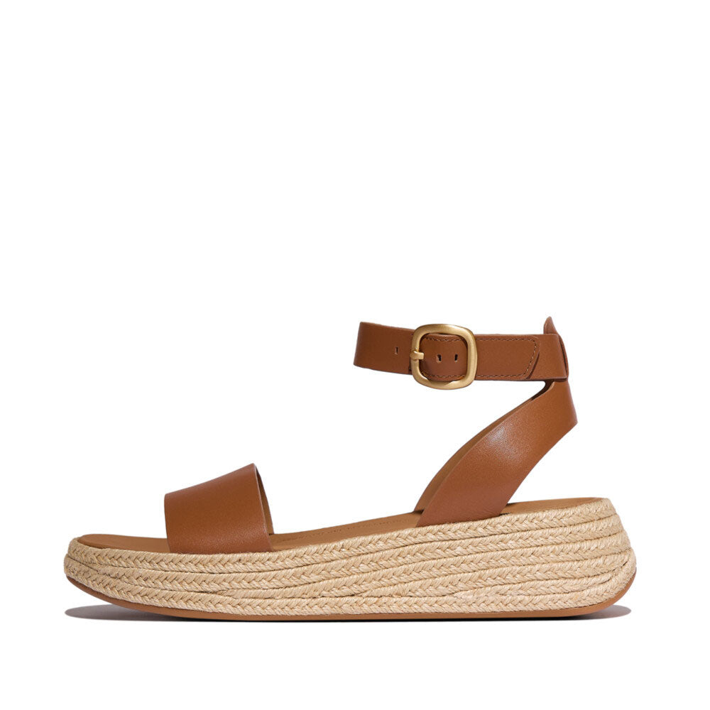 FitFlop F Mode Espadrille Leather Flatform Ankle Strap Sandals for Women - Comfortable Summer Wedge Sandals with Arch Support | Perfect for Beach, Vacation & Casual Outfits (Deep Tan)