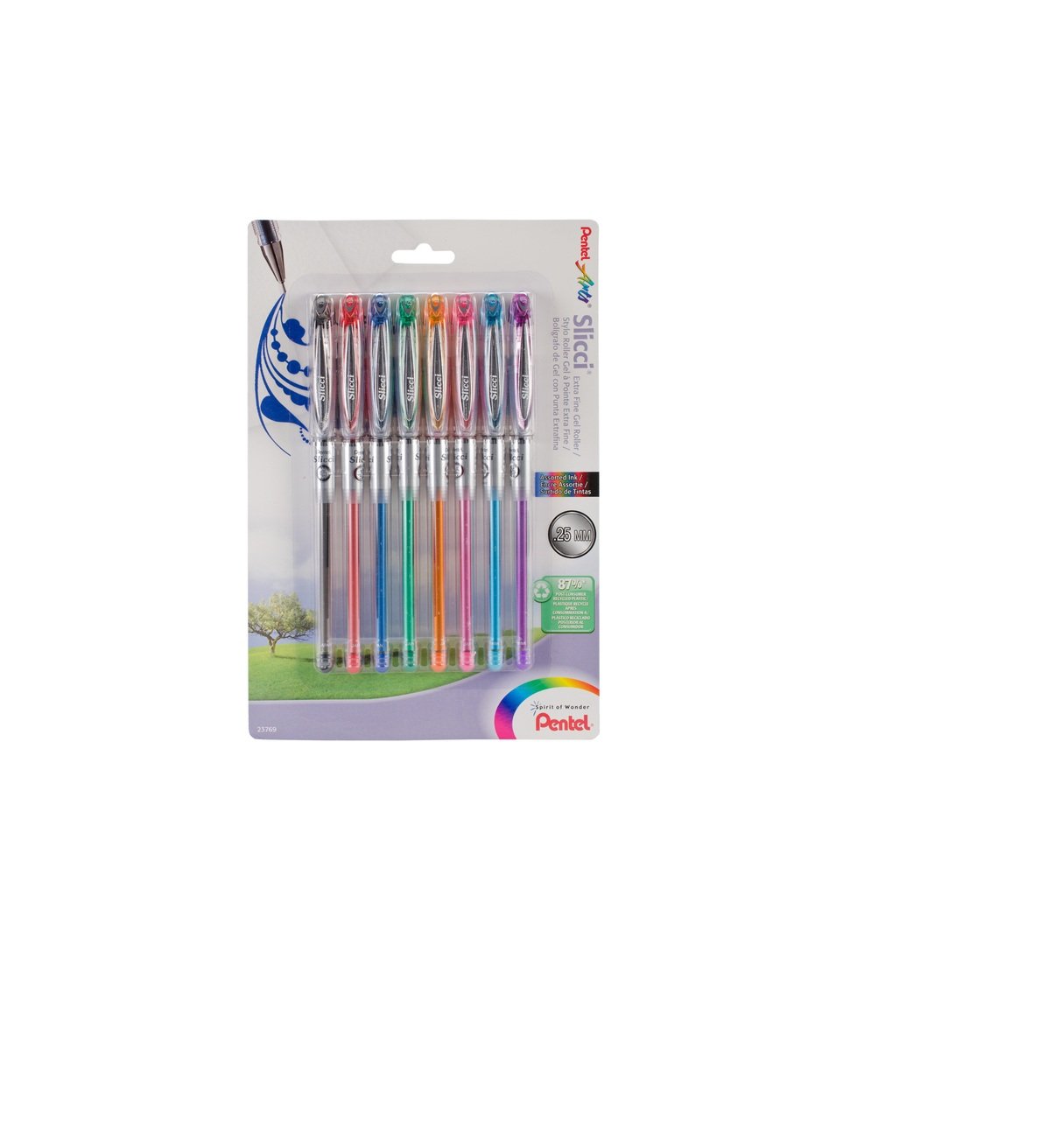 Pentel Slicci 0.25mm Ultra Fine Gel Pens - 8 Pack Assorted Colors for Journaling, Note Taking & Art Projects