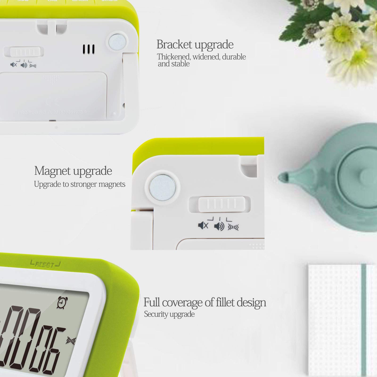 Digital Kitchen Timer with Alarm Clock & Stopwatch - Large Display, Loud Alarm, Magnetic Stand - Perfect for Cooking, Baking, Classroom, Meetings & Time Management (Green)