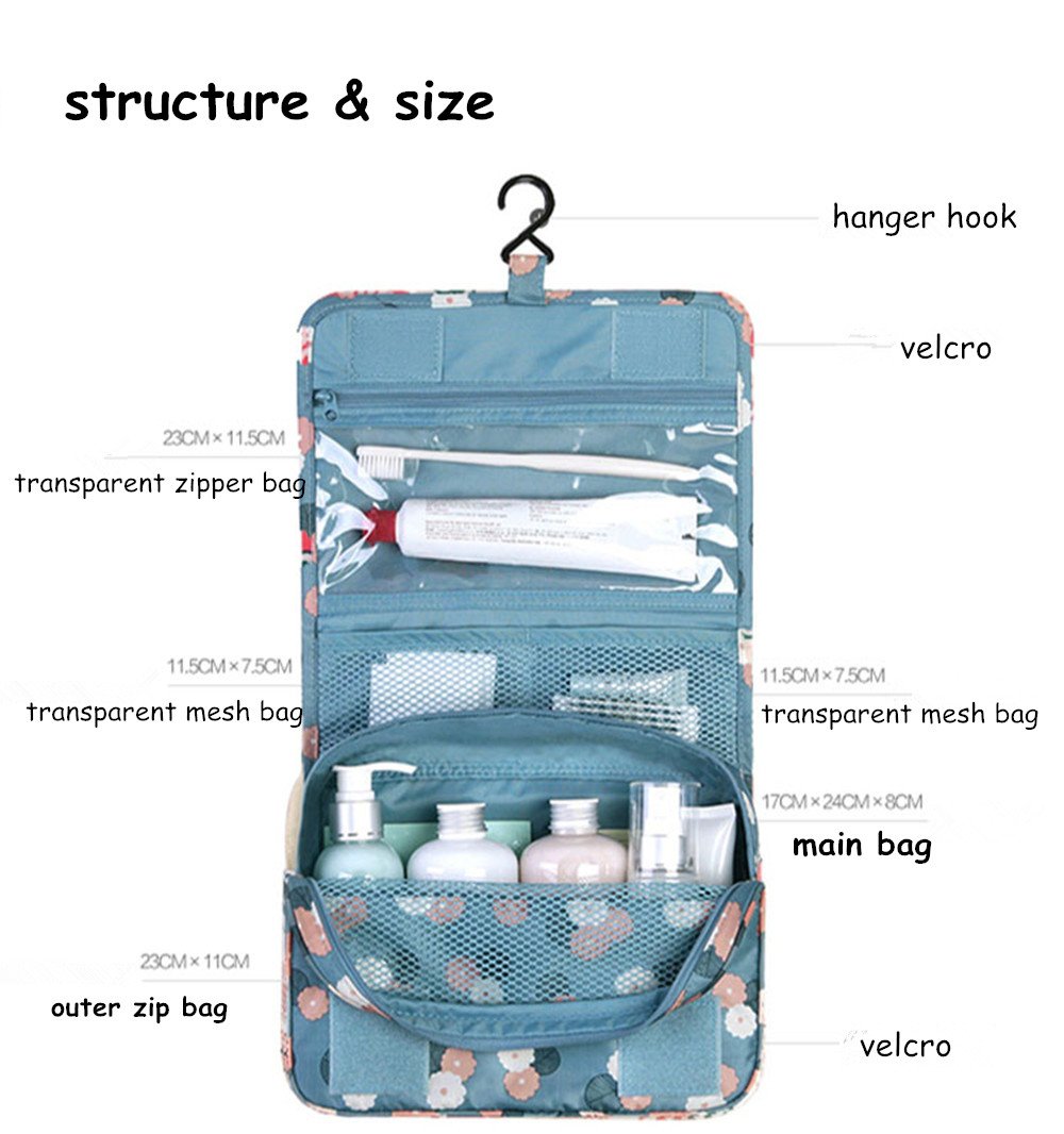 King&Pig Waterproof Hanging Toiletry Bag - Multifunctional Travel Cosmetic Organizer for Makeup, Toiletries & Essentials - Perfect for Camping, Gym, Business Trips & Vacation (Navy Star)