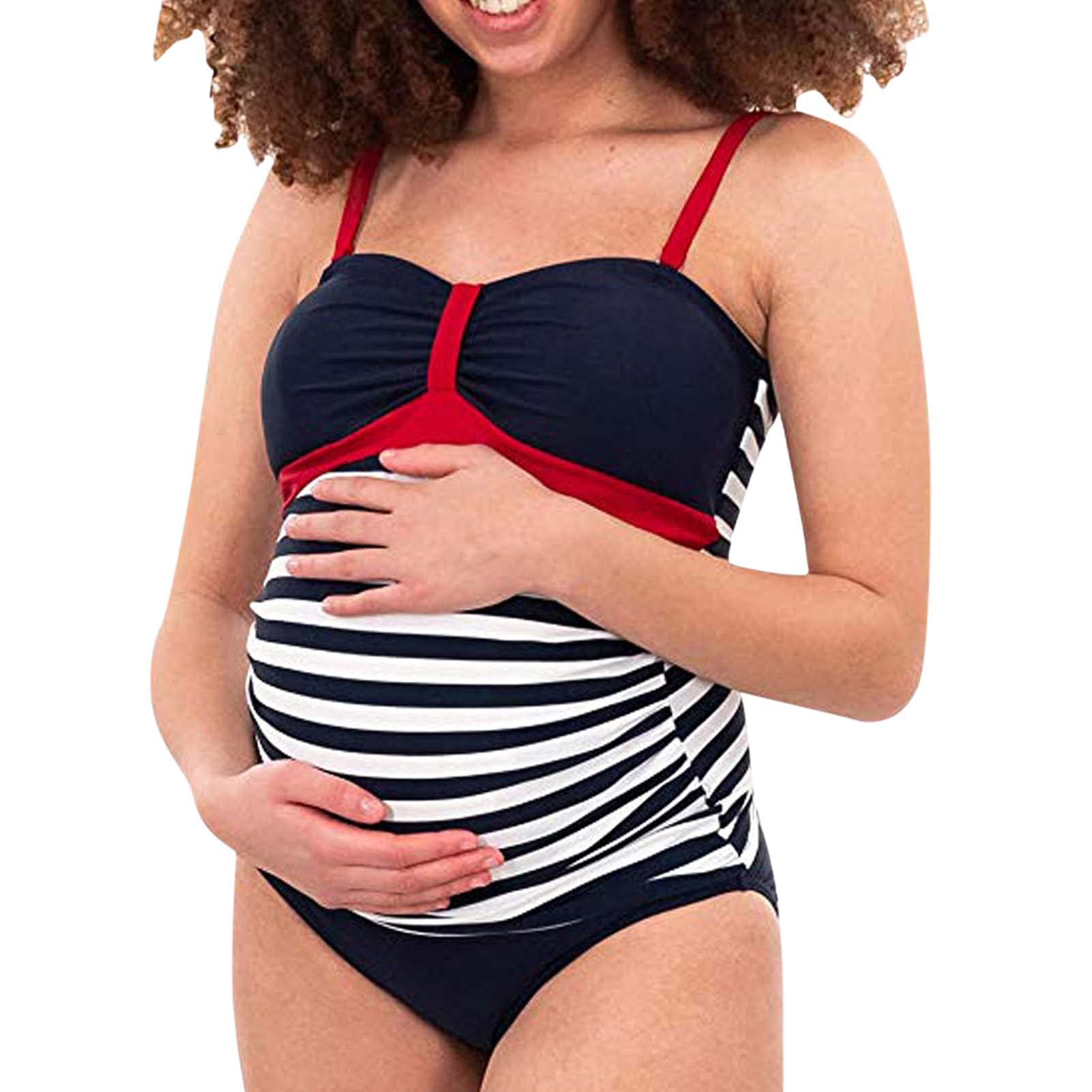 Rosie Women's Maternity Bikini & Tankini Swimwear Set - Striped Printed Pregnancy Swimsuits for Summer Beach Vacation & Poolside Relaxation